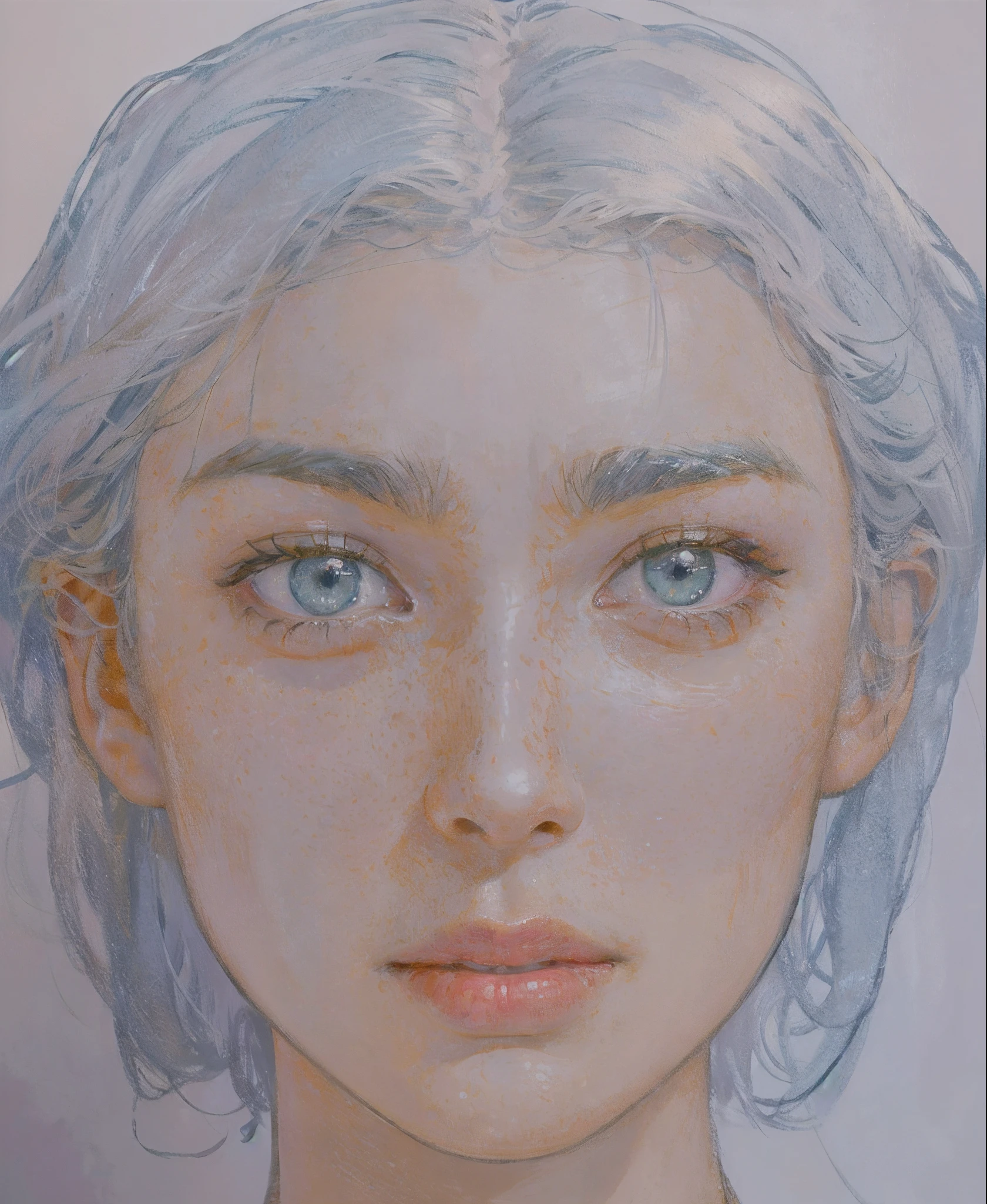 Hyperrealist portrait of female by david hockney and alphonse mucha,fantasy art, photo realistic, dynamic lighting, artstation, poster, volumetric lighting, very detailed faces, 4 k, award winning,, 1girl, in the dark, deep shadow, low key,cowboy shot,(official clothing:1.4) ,long hair,white hair,