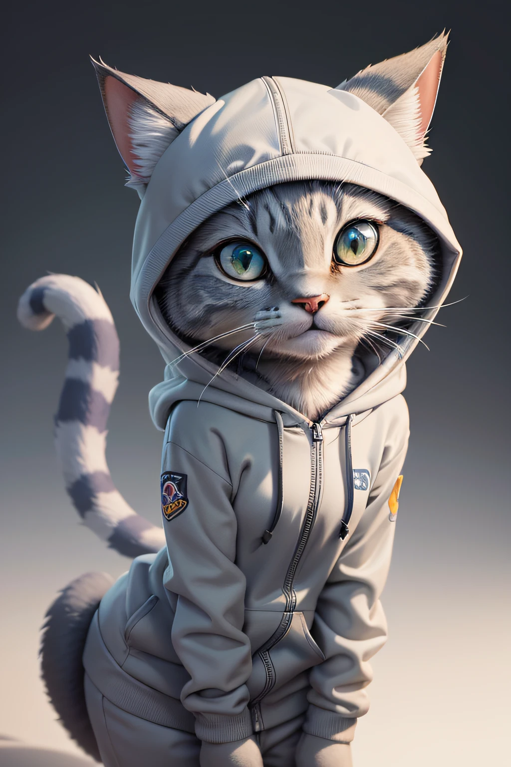 a close up of a cartoon gray cat wearing a hoodie, cute anthropomorphic cat, adorable digital painting, cute 2 d render, anthropomorphic cat, cute detailed digital art, judy hopps from zootopia, cute digital art, cat_character, cute cartoon character, cat suit, judy hopps, a portrait of judy hopps, cat