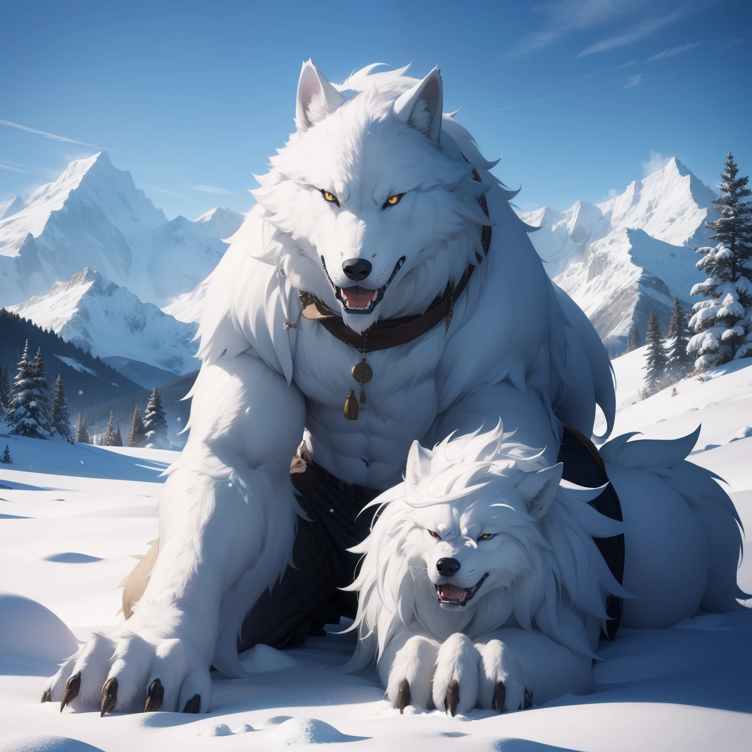 snow mountains、Giant wolf monster