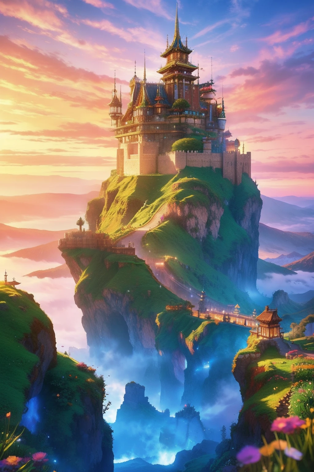 pixel game《dragon quest》，Game character design，（cavalier：1.4），European castle，Thick clouds，surrounded by cloud，16-bit pixel art