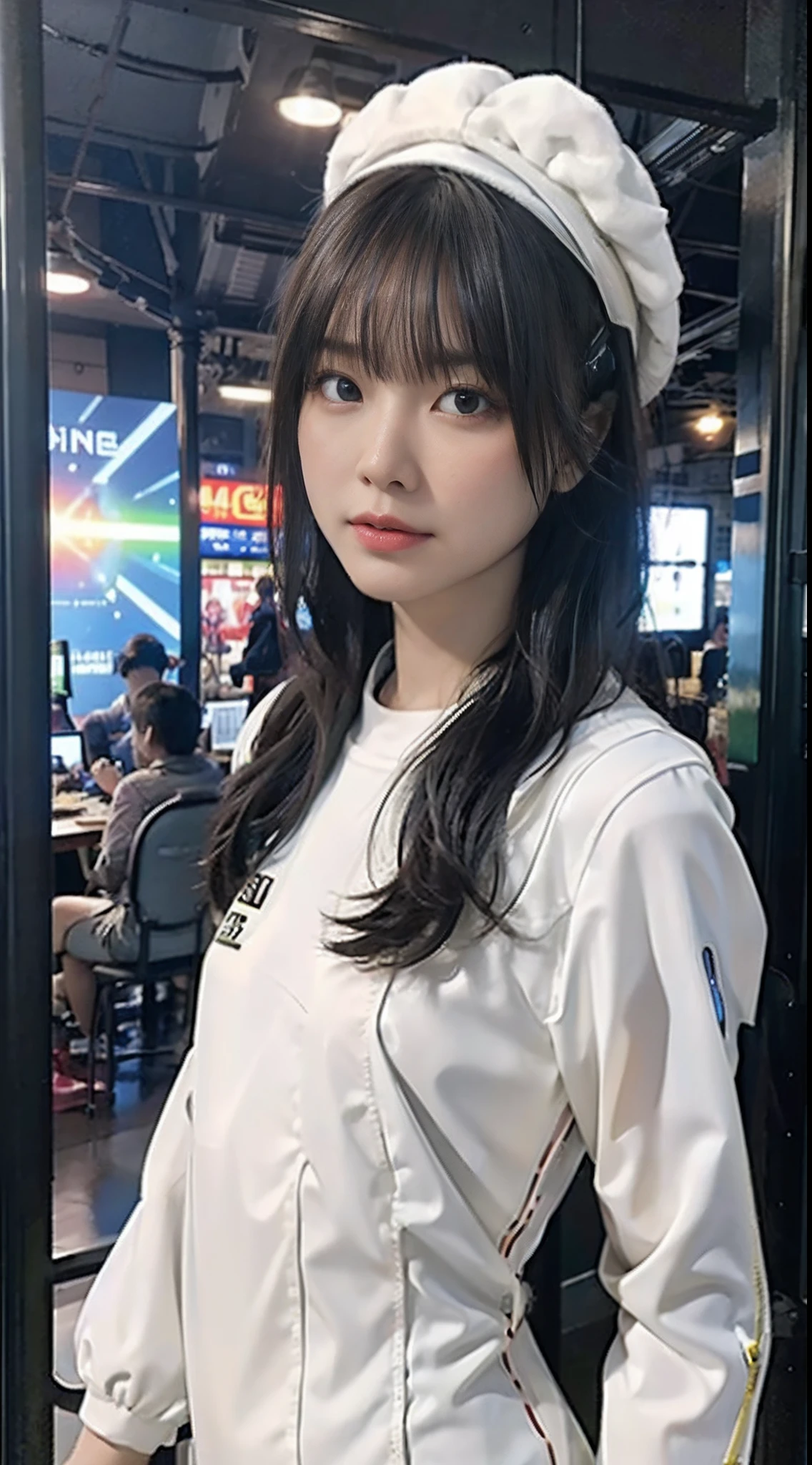 ((top-quality)), ((masterpiece)), ((realisitic)), (detaileds), (Photorealsitic:1.5), Future Girl, (perfect body type), (White bodysuit), lights on armor, Cybernetic Headwear, Look at viewers, dynamicposes, postapocalyptic, destroyed city background, building in fire, scientific fiction, nffsw, Ray traching, NVIDIA RTX, Hyper-Resolution, Unreal 5, Sub-surface scattering, PBR Texturing, post processed, Anisotropy Filtering, depth of fields, Maximum clarity and sharpness, thirds rule、8K Raw、(Luminescent particles:1.4)、(extremely details CG、Unity 8k Wallpapers、。.。.。.3D、lighting like a movie、lensflare)、Reflectors、foco nítido、Cyberpunk Art、Cyberpunk architecture、