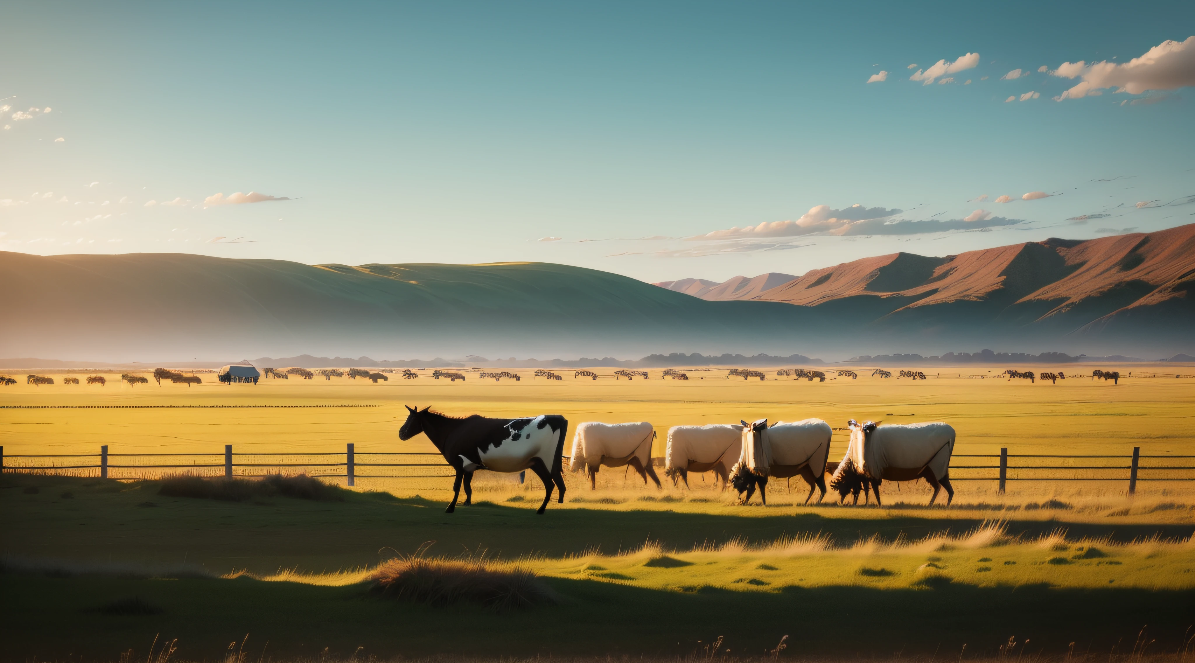 Vast grasslands,Cows and sheep run