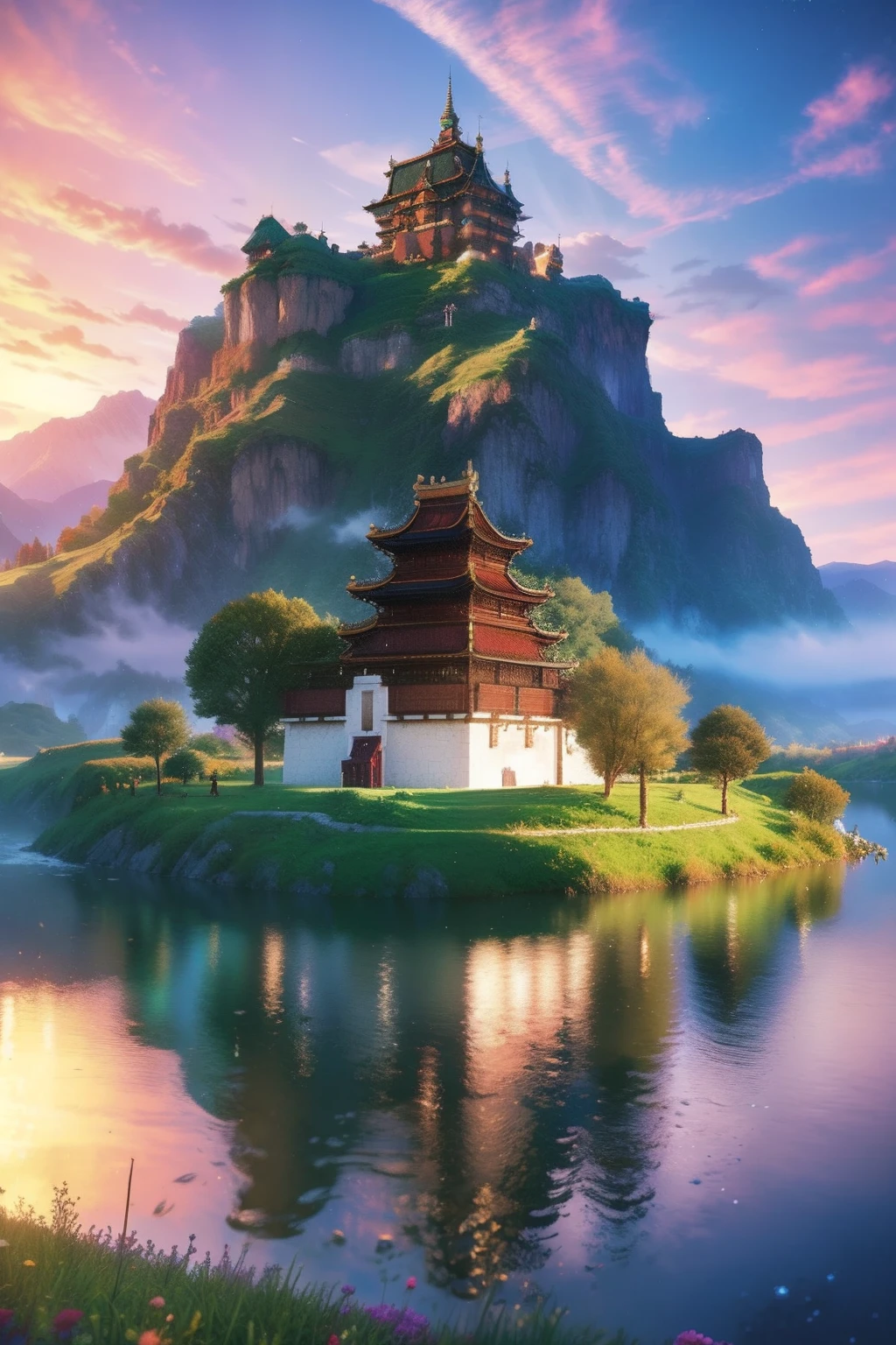 pixel game《dragon quest》,Game character design,(cavalier:1.4),European castle,Thick clouds,surrounded by cloud,16-bit pixel art