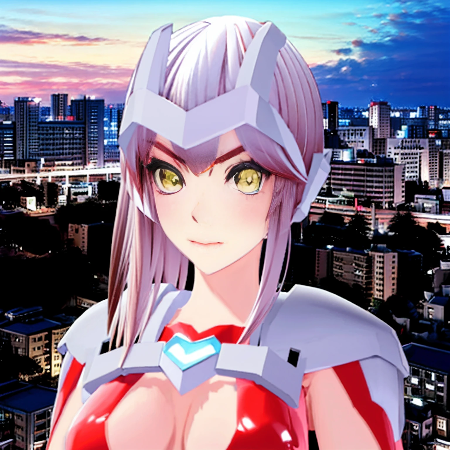 masutepiece,Best Quality, Highly detailed,1girl in,Solo, (((Beautiful detailed eyes, Yellow eyes))), Headgear, lip,
close-up, Serious, concentrating, V-shaped eyebrows, Ultra L Shine, Looking at Viewer, city in background, City Cape,