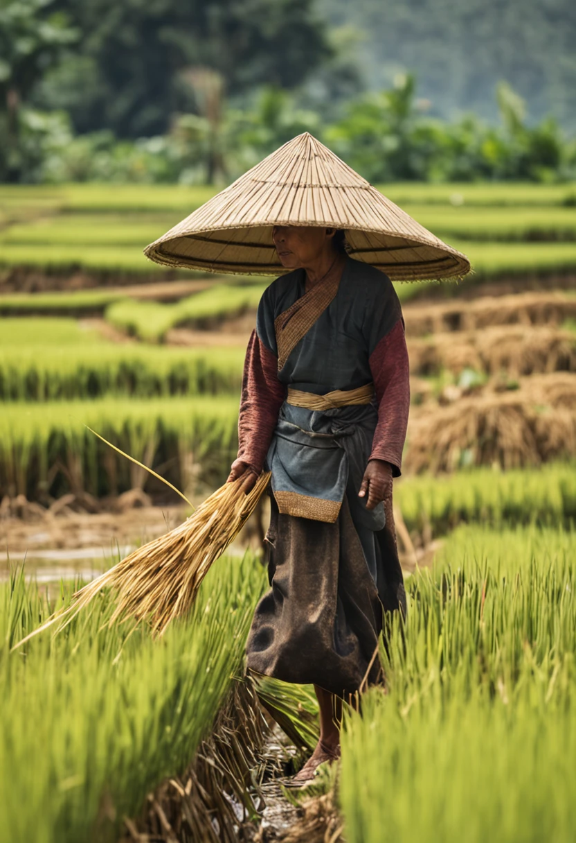 Rice is being harvested in fields with hats on it., Lao women, Laos, Laotian Farmer, farmer, malaysia with a paddy field, rice paddies, rice, Shutterstock, Stock Photo, Alamy Stock Photo, Laos, gardening, Sunday afternoon, by Richard Carline, Beautiful sunny day., iStock, Cambodia, masterpiece work of art