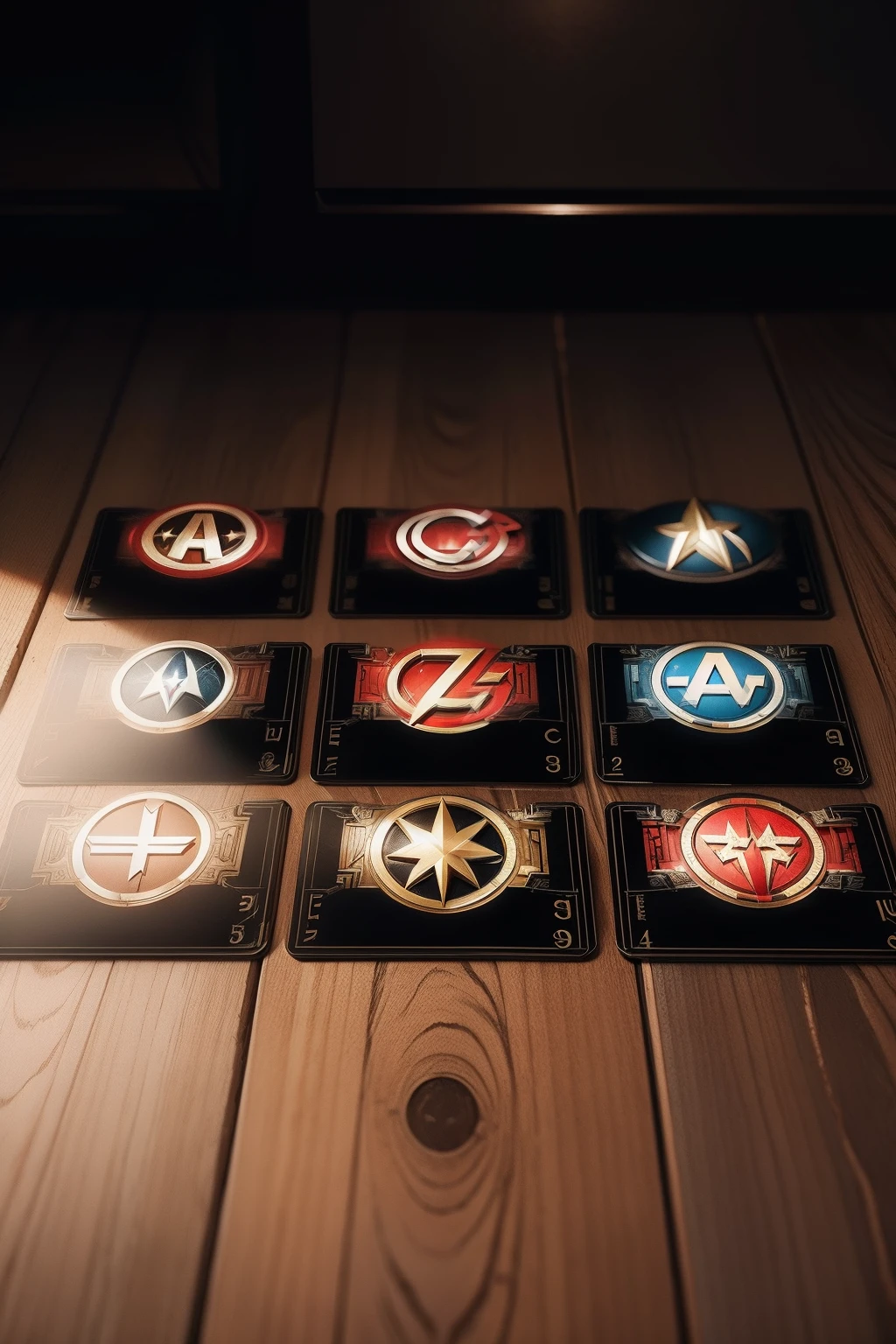 justice league theme card deck, 52 cards displayed on the ground in panel formation