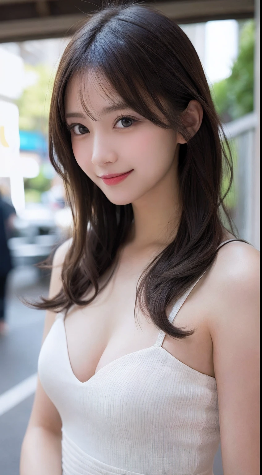 masutepiece, Best quality, illustration, Ultra-detailed, finedetail, A high resolution, 8K wallpaper, Perfect dynamic composition, Beautiful detailed eyes, Women's Summer,Medium hair,Small breasts with natural color lips, Bold sexy pose,Smile,Harajuku、20 years girl、Cute、Look at the sexy shots of the lens