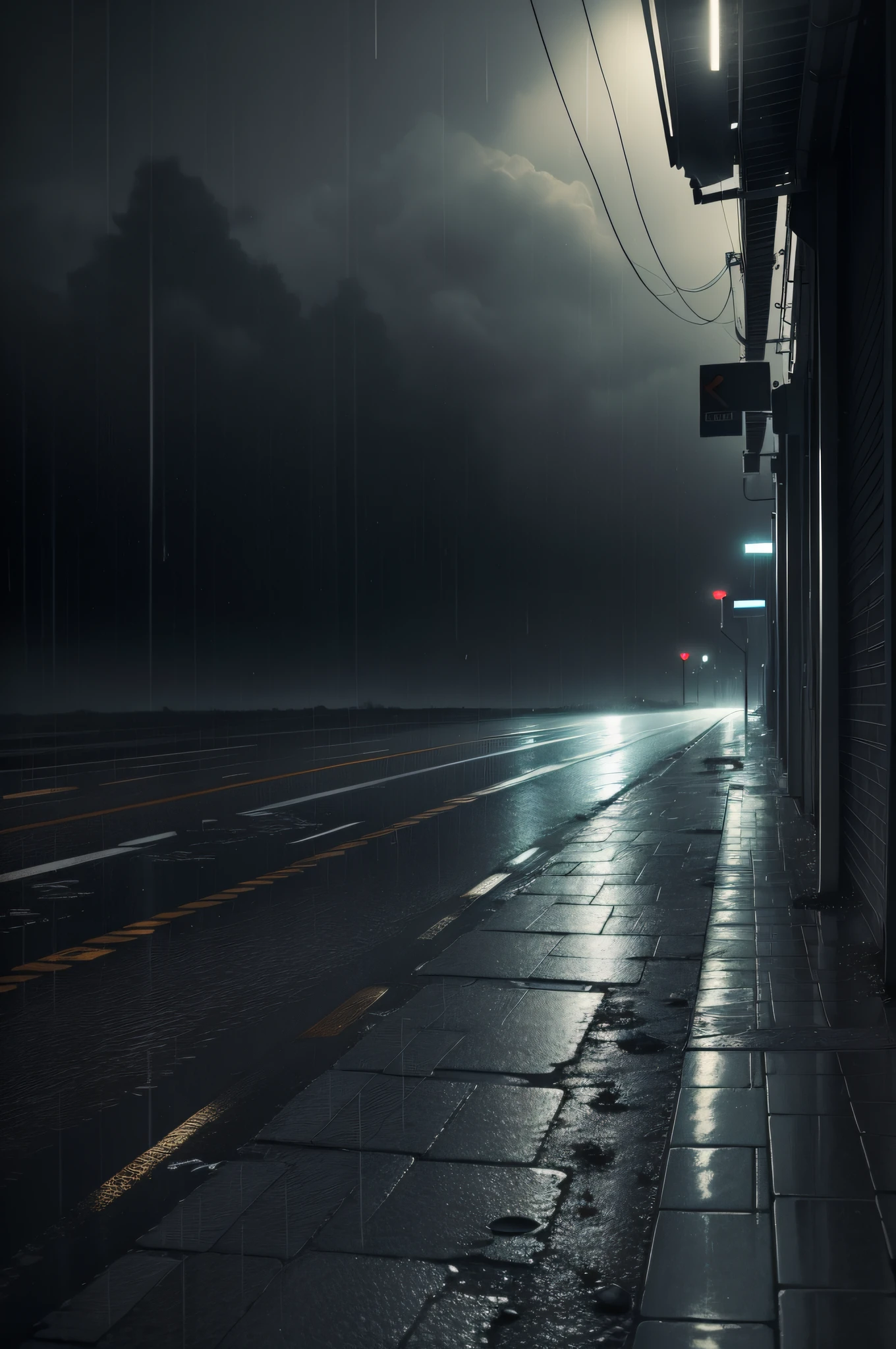 A dark and quiet yet lonely rainy night