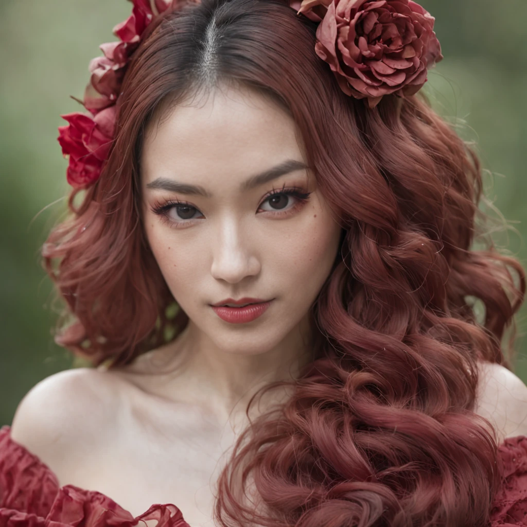 32K（tmasterpiece，k hd，hyper HD，32K）Large flowing curls，Flowing rouge，ponds，zydink， a color，  Asian people （Silly girl）， （Silk scarf）， Combat posture， looking at the ground， Large rolls of rouge， Flowing rouge curls， Crocodile skin skull headdress， Chinese long-sleeved clothing， （abstract ink splash：1.2）， Pink lotus background，Water lily flower protector（realisticlying：1.4），Rouge hair，Autumn is in full swing，The background is pure， A high resolution， the detail， RAW photogr， Sharp Re， Nikon D850 Film Stock Photo by Jefferies Lee 4 Kodak Portra 400 Camera F1.6 shots, Rich colors, ultra-realistic vivid textures, Dramatic lighting, Unreal Engine Art Station Trend, cinestir 800，Large curls，Flowing rouge