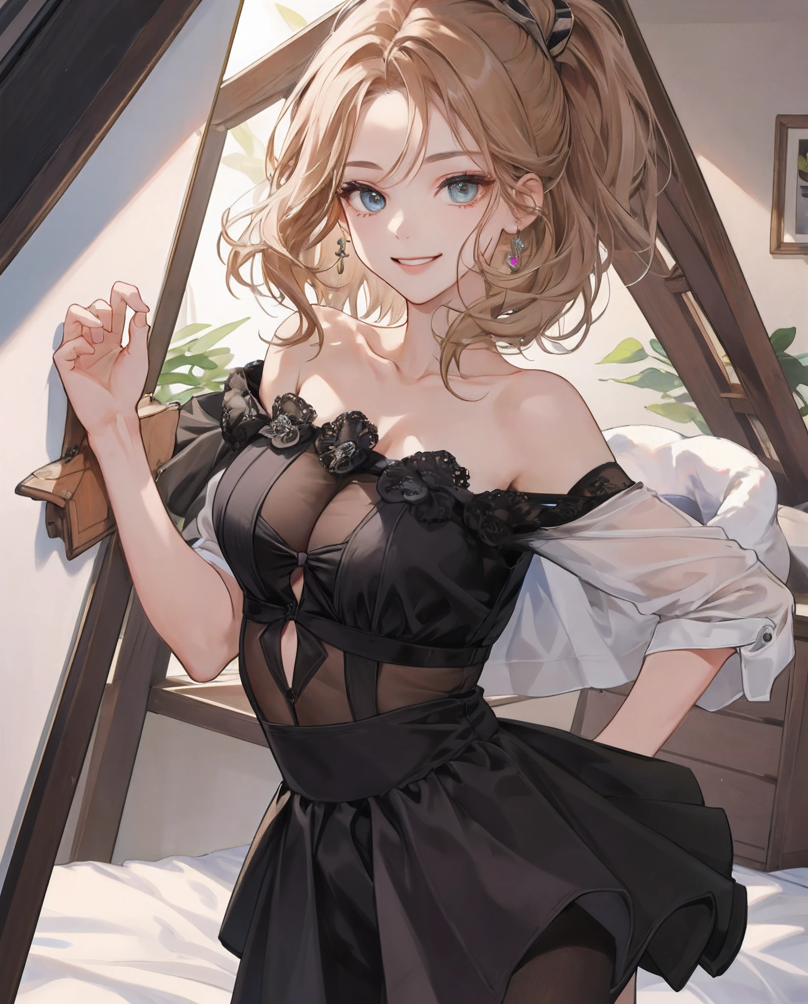 ((Best Quality, 8K, Masterpiece: 1.3)), 1girl, Slim Abs Beauty: 1.3, (Hairstyle Casual, Big Breasts: 1.2), Dress: 1.1, Super Fine Face, Delicate Eyes, Double Eyelids, Smile, Home