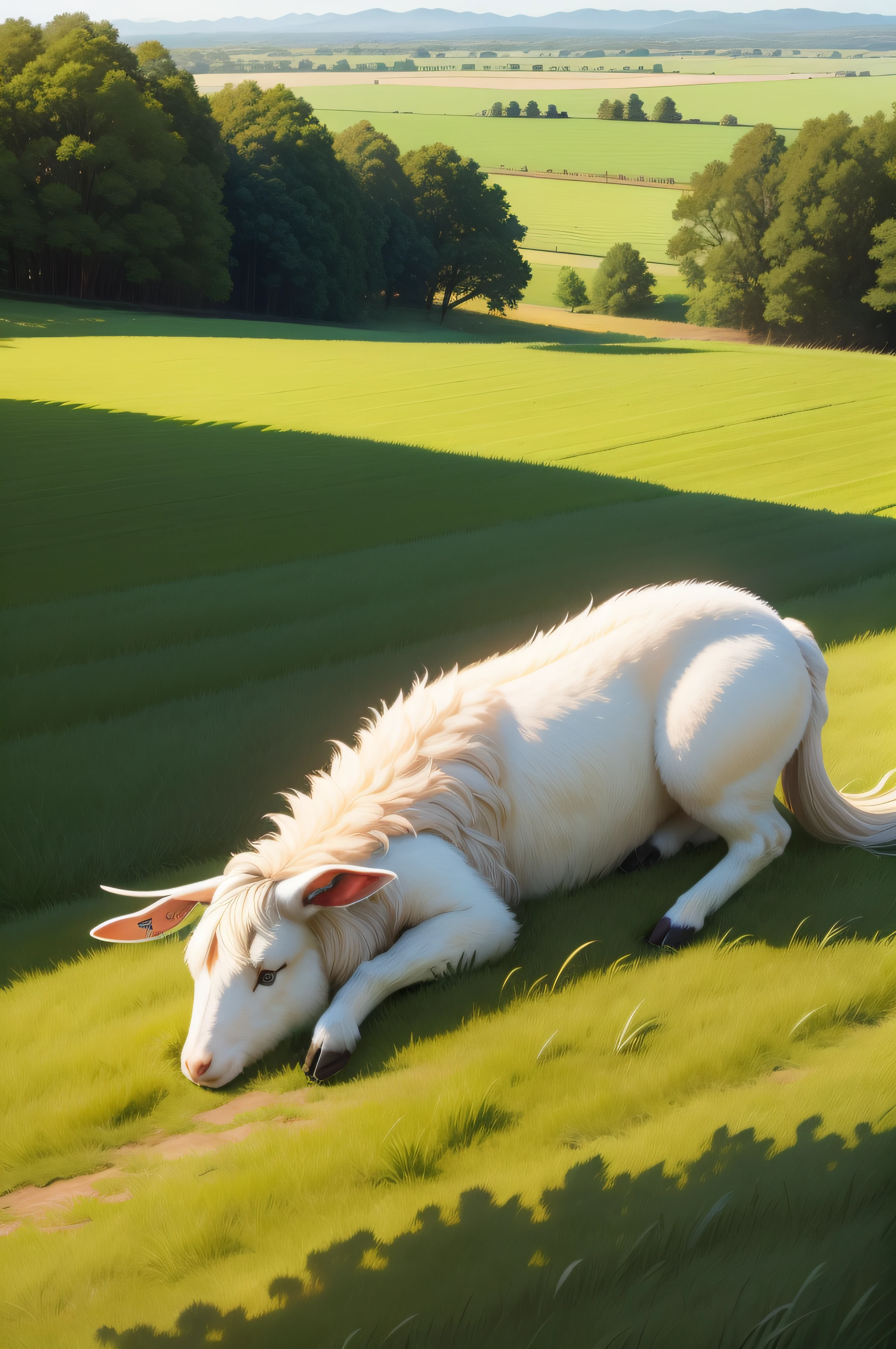 grass field，taur，pecora，sprawling