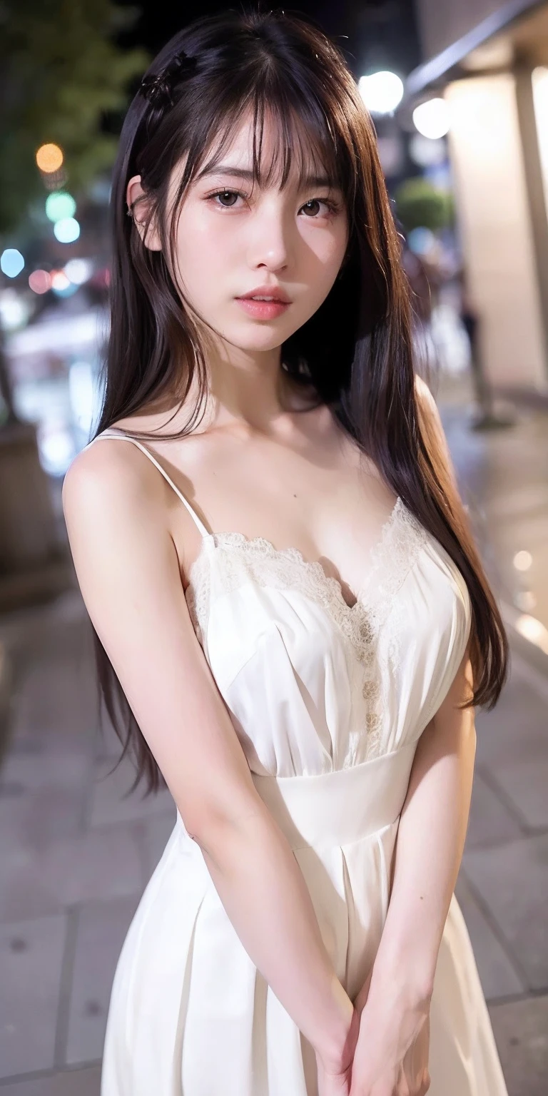 one-girl，long whitr hair，white  clothes，solo，Yuzu soft，By bangs，eBlue eyes，half-open mouth，Shy face，Embarrassed face，Be red in the face，The best quality，Unity8k wallpapers，eyeslashes，perfecthand，Five fingers on one hand，（(Beauty sees through the ）)、（(High resolution to see through the genitals）)、（(Beauty thighs）)、（(High resolution thighs）)、Beautiful lips、High resolution lips、（beautiful detailed lips）、（Beauty eyes）、（High resolution eyes）、（(Clear  eyes）,（Best aesthetic ）,（Bright lights），Pick a shirt，Kizi，Chinese-style clothing，with fair and smooth skin，Shidu beans，scenecy，Orogeny，The tree，exteriors，