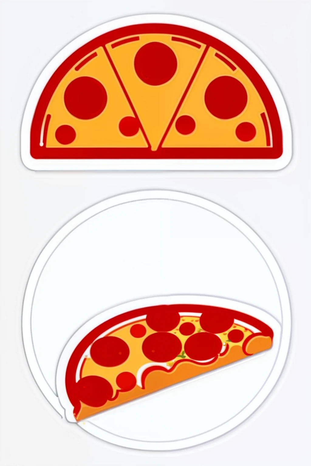 ((stickers)),white background,simple background, pepperoni pizza slice, circle logo style, various pizza slice shapes, cinematic lighting, pizza shop logo design, circle cut