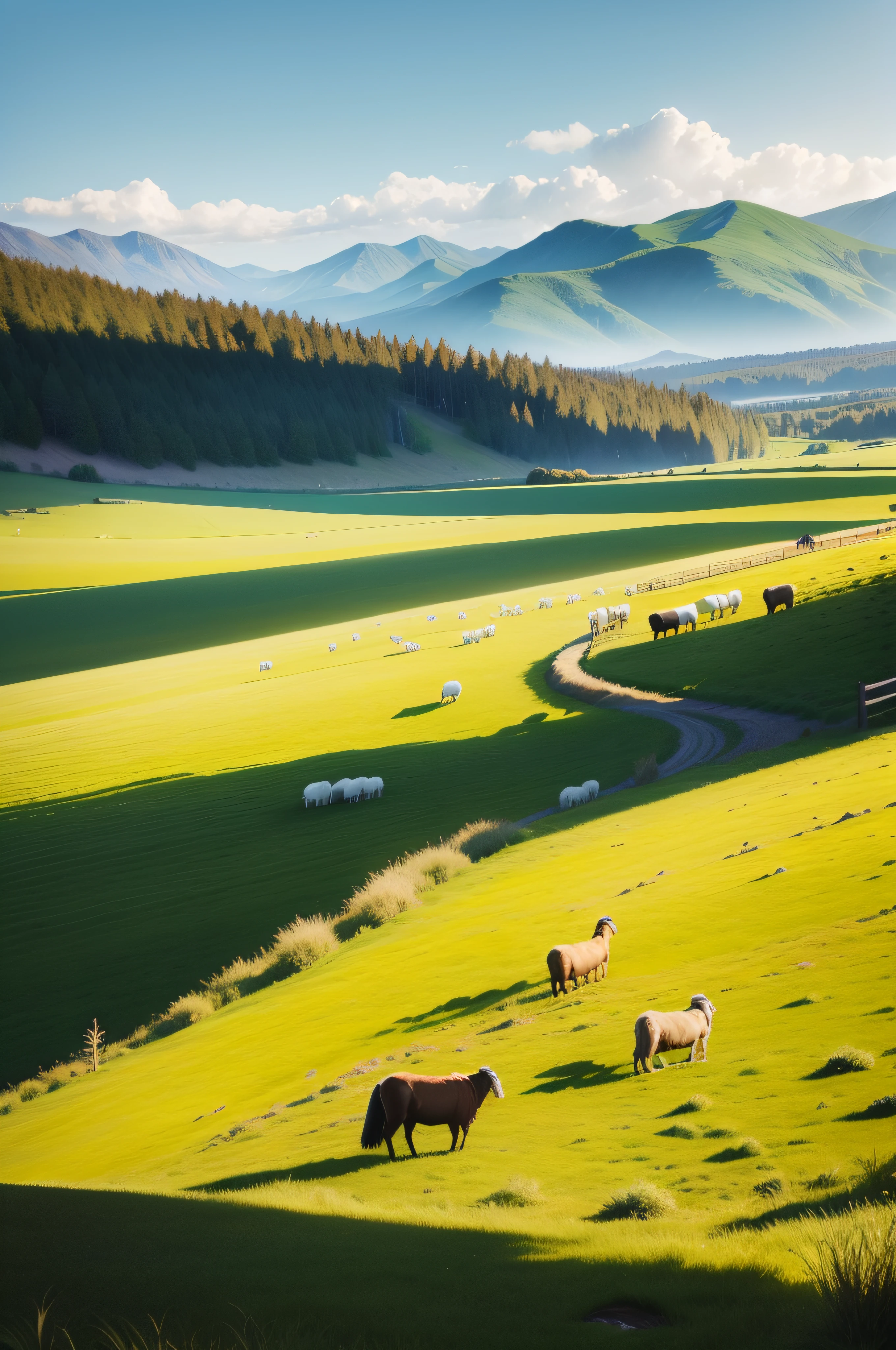 flock，grass field，graze，Vast，mont