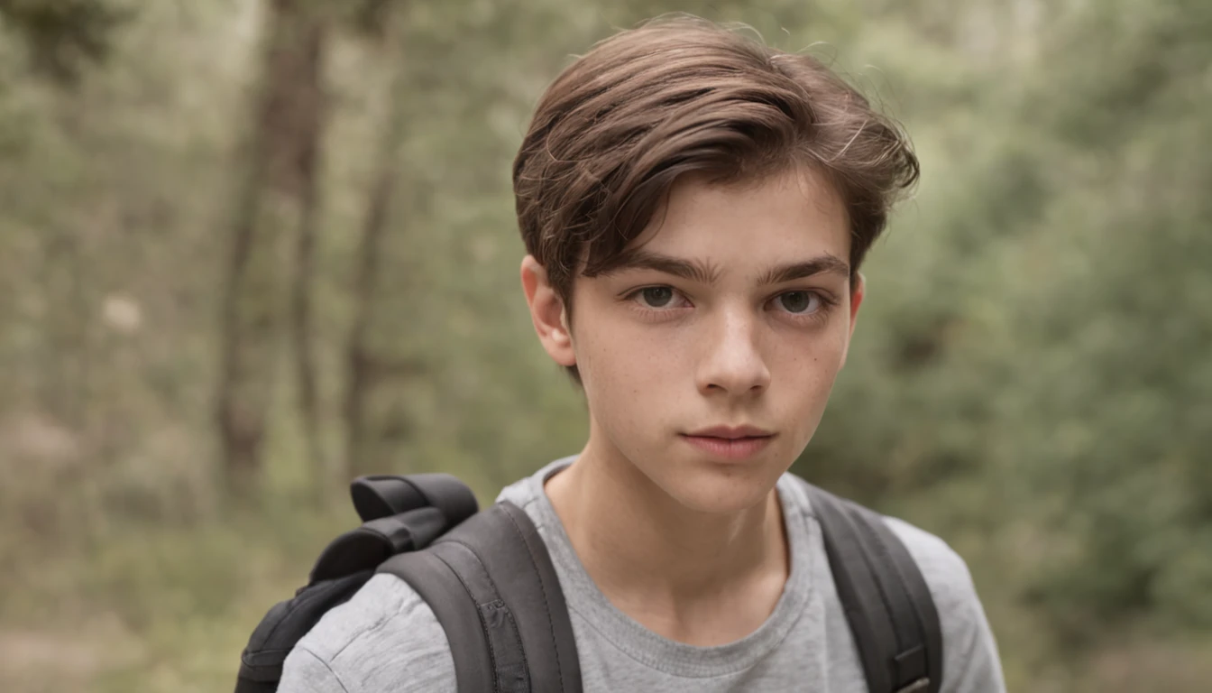Medium shot of a curious and adventurous teenager, Alex, looking at the school from a distance.
Character: Alex - Wearing a backpack, curious expression, determined look.