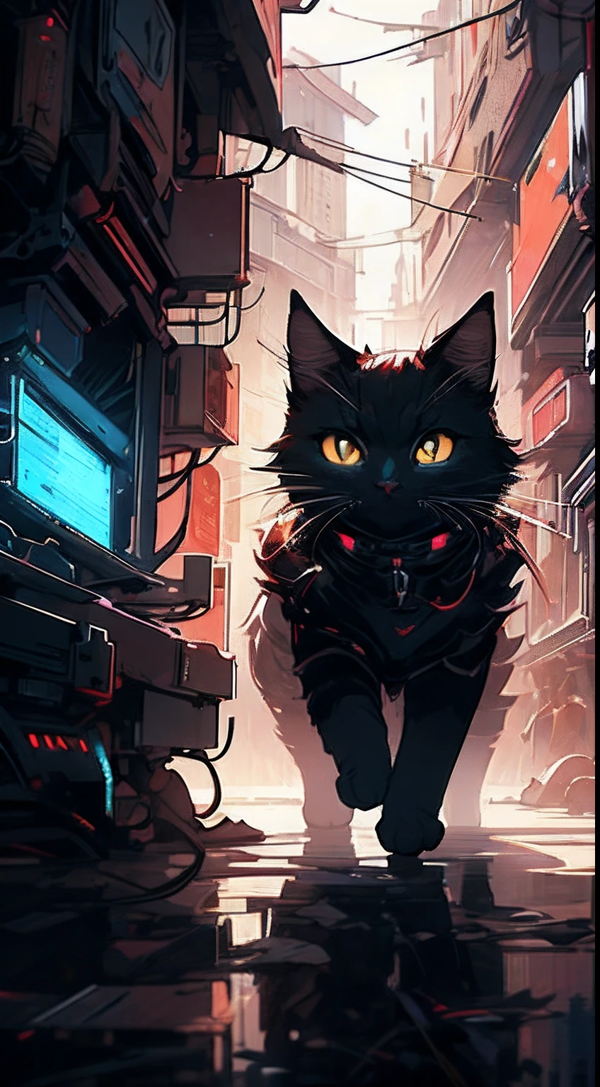 MG mao,Exquisite visuals,hight resolution,Masterpieces,Cats, Cyberpunk, scientific fiction, Cinematic lighting,