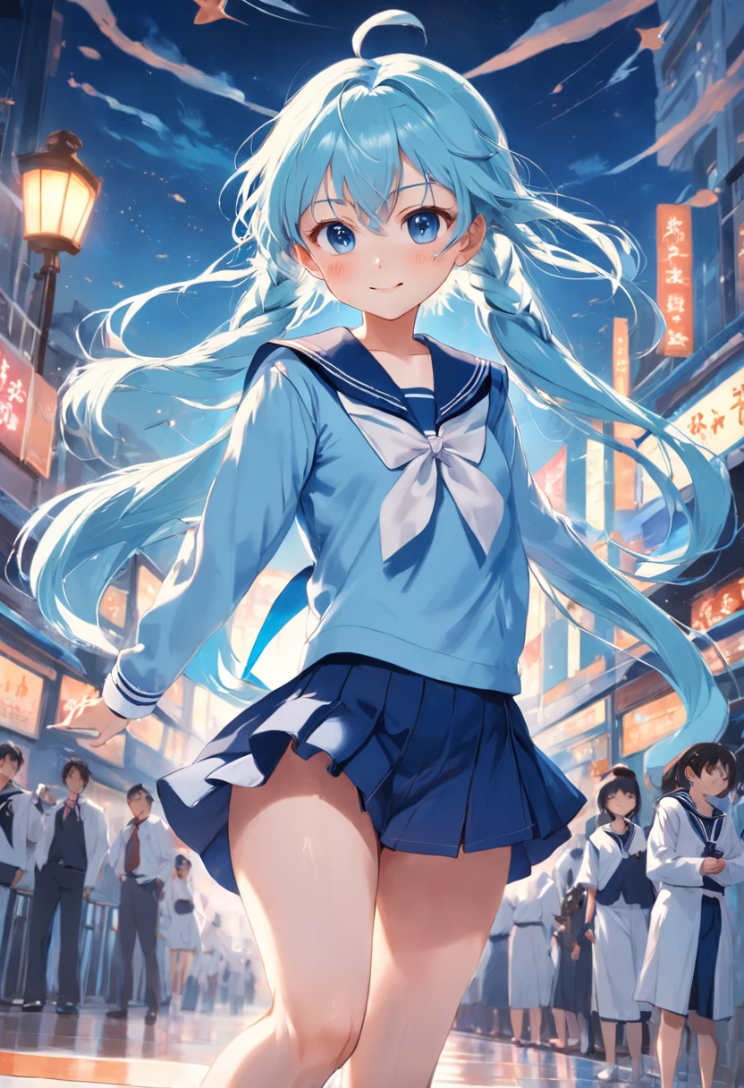 Light blue sailor suit,dual horsetail,Smiling girl