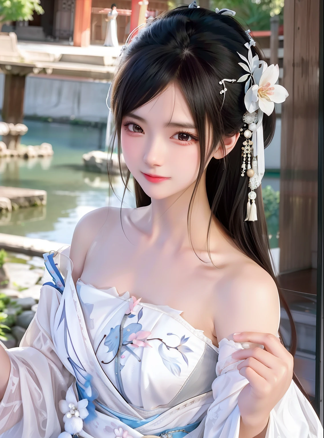 araffe asian woman in white dress posing for a picture, gorgeous chinese models, Beautiful anime girl, attractive anime girls, Japanese goddess, beautiful and seductive anime woman, Anime girl cosplay, seductive anime girls, Beautiful anime woman, Anime girl in real life, trending on cgstation, trending at cgstation, Palace , A girl in Hanfu, Traditional beauty
