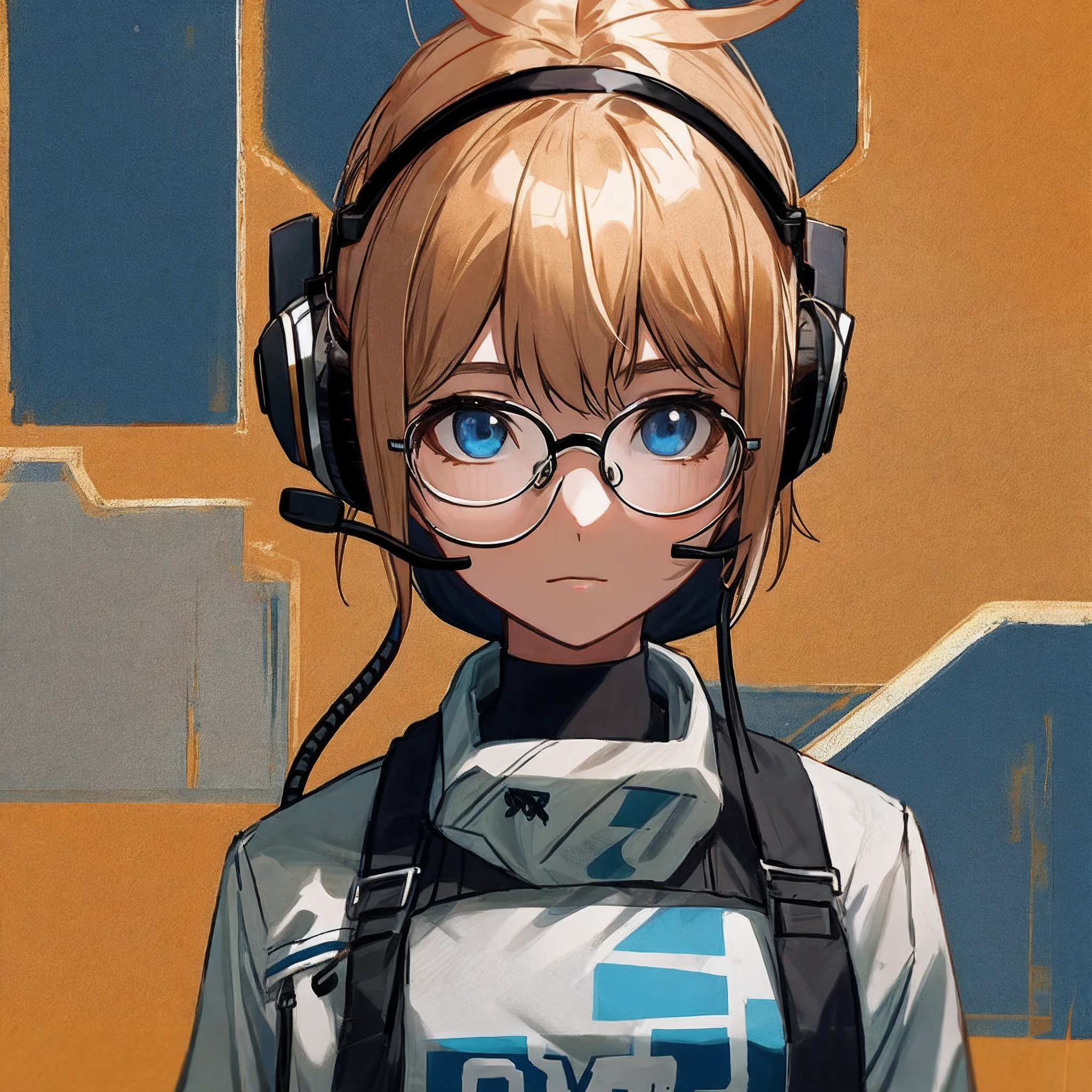 headset on head,female student,wears glasses