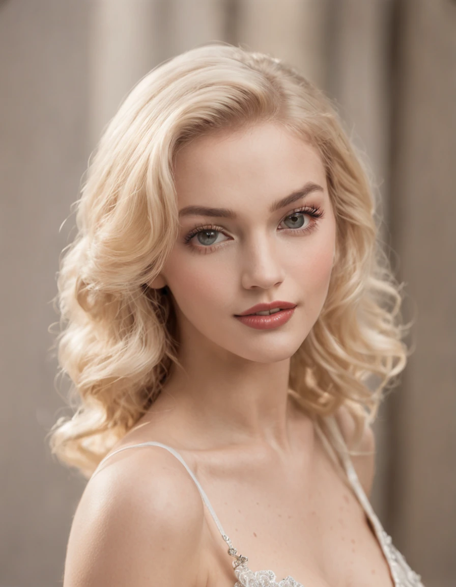 realistic, a beautiful 22-year-old Marilyn Monroe, flawless, pretty young woman exuding a graceful and alluring presence, pretty face, blonde hair, big brown eyes, . Her figure is perfection, Happy face, Full buts, impressive emerald and diamond necklace, 8k resolution concept art portrait, (((long wavy hair)), (seductive lips:1.3), highly detailed face and skin texture, ((highly seductive)),