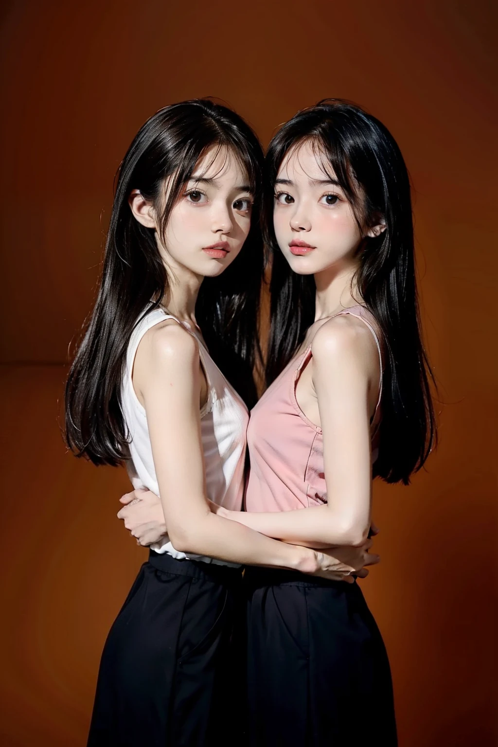 twogirls,Same stature,Hold each other,The two bodies are close together