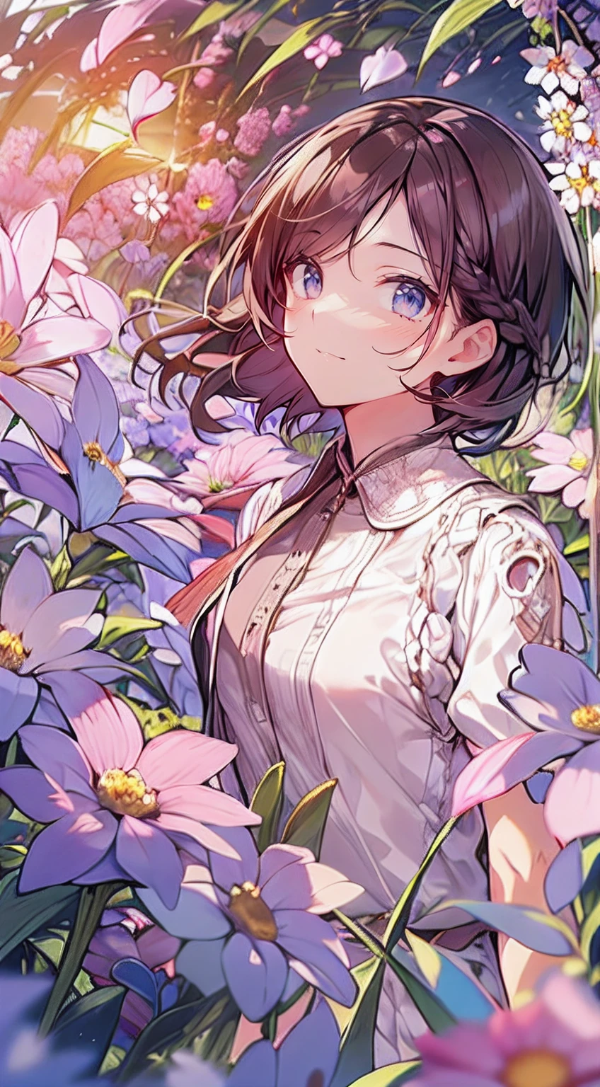 Anime girl in a field of flowers - SeaArt AI
