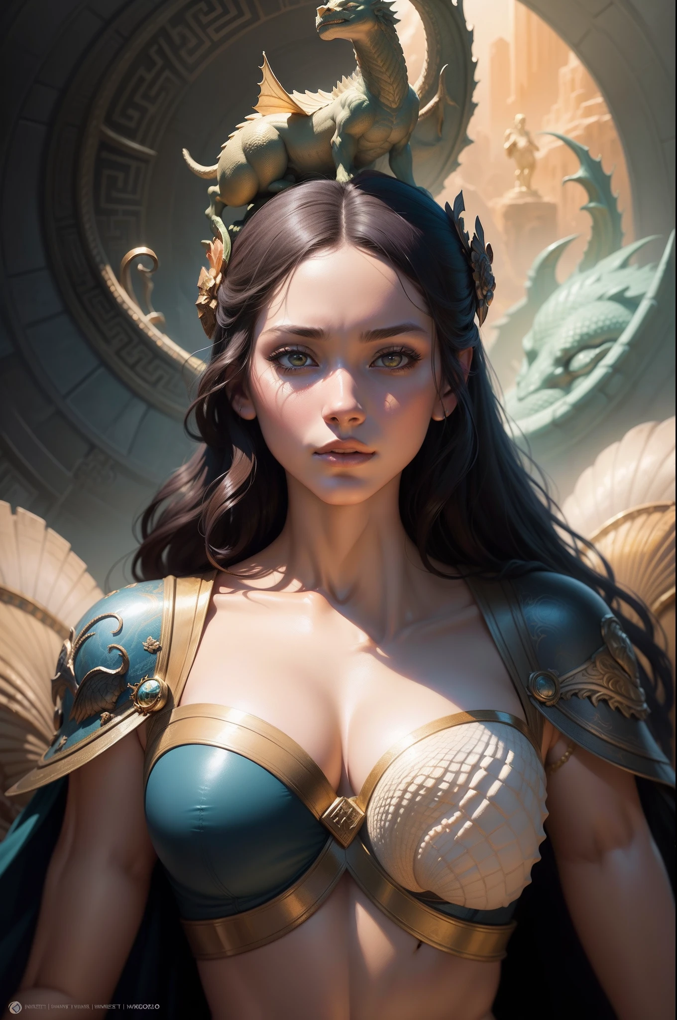 painting of two women in a painting of a shell with a dragon, greek myth digital painting, mythology artwork, brittney lee, digital fantasy illustration, inspired by Alexandre Cabanel, birth of venus, a beautiful artwork illustration, goddess of greek mythology, by Eddie Mendoza, rob rey and kentarõ miura, art cover illustration, realistic fantasy illustration