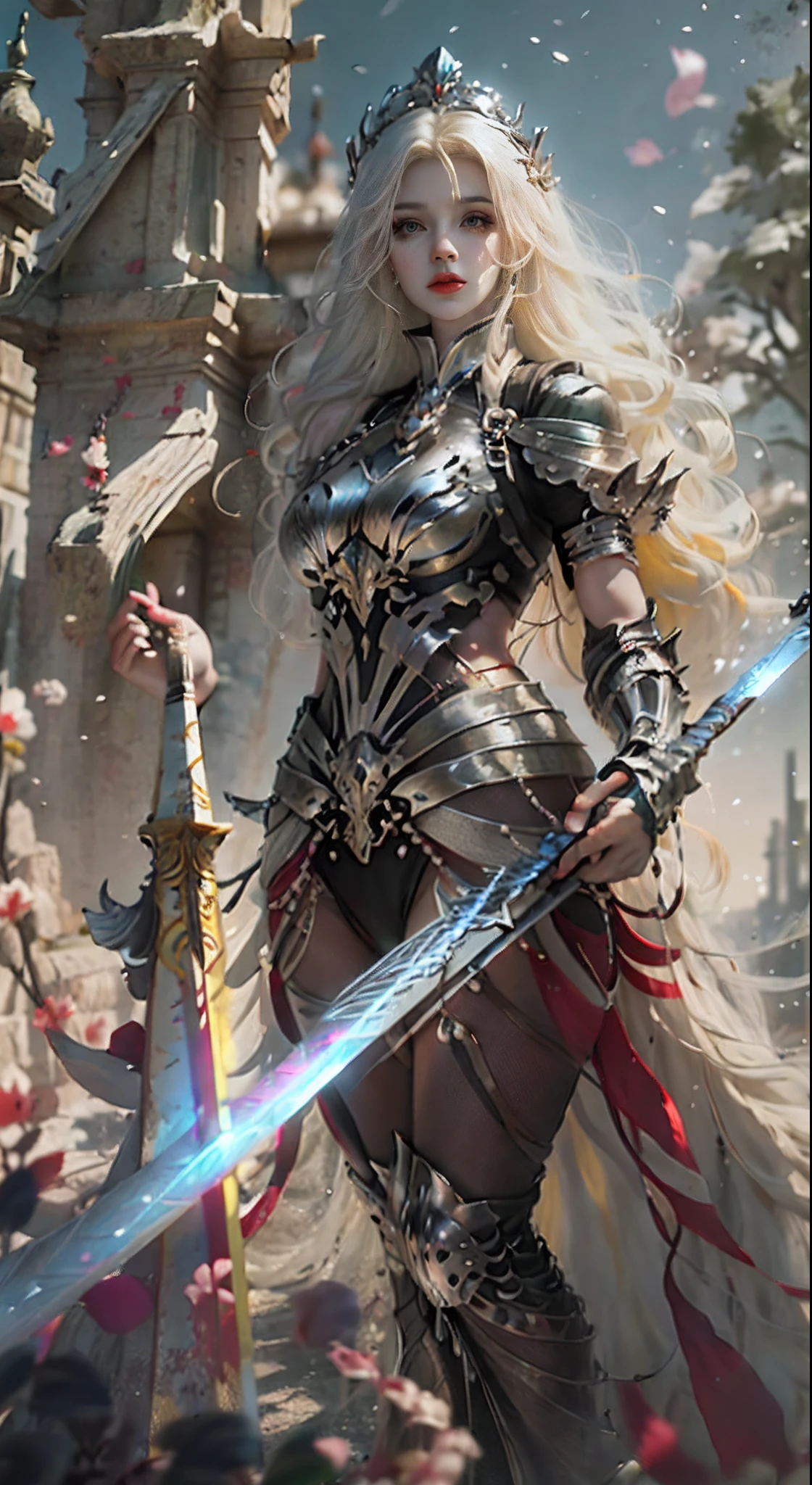 A woman in armor holding a sword and a sword in her hand - SeaArt AI