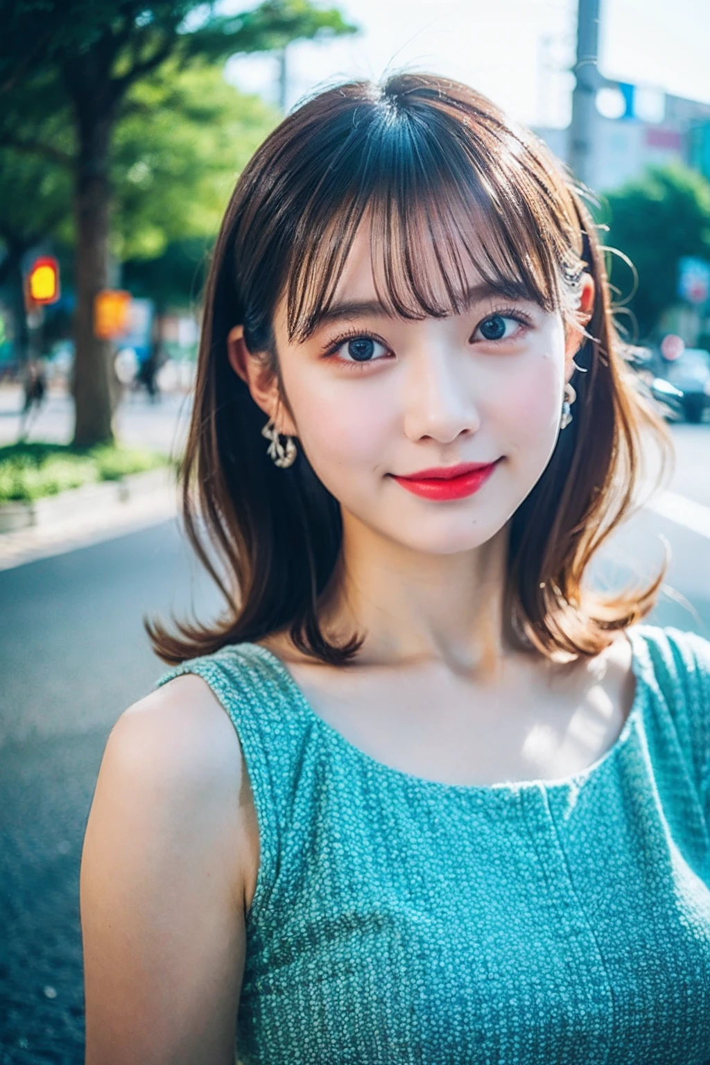 best quality ,masterpiece,ultra high res,(photo realistic:1.4), 1 girl, looking at viewer, Wearing mini dress, japanese famous actress, very beautiful,kawaii, Cinematic, 35mm lens, f/ 1. 8, accent lighting, 8k, in japanese city