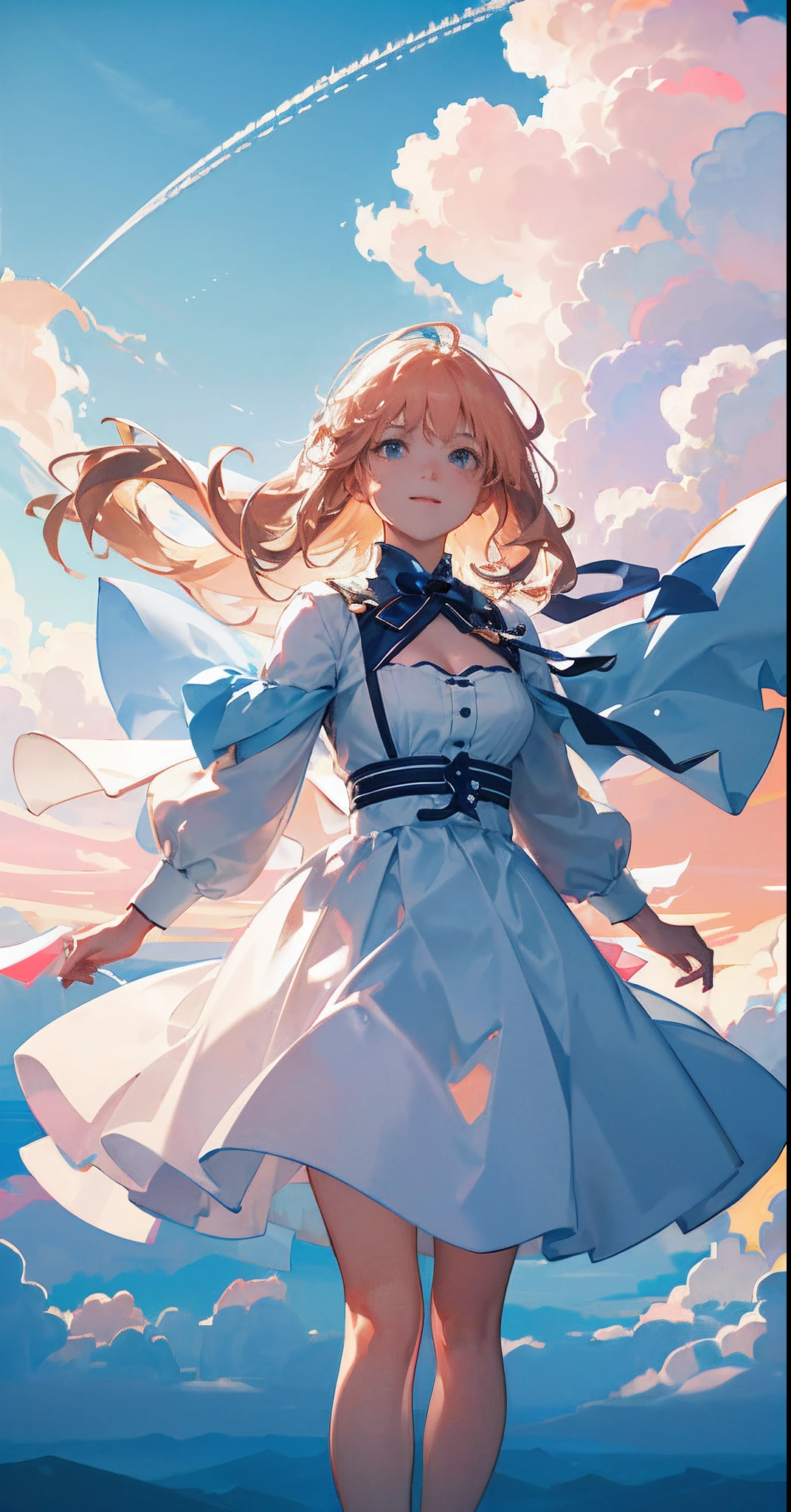 tmasterpiece,best qualtiy,cinematic Film still from,1个Giant Breast Girl,Floating in the sky,Cloud Girl,clouds,(closeup cleavage:1.1),brightly,cheerfulness,intriguing,gentlesoftlighting,(bauhause,Shape,lineworks,abstracted:1.1)