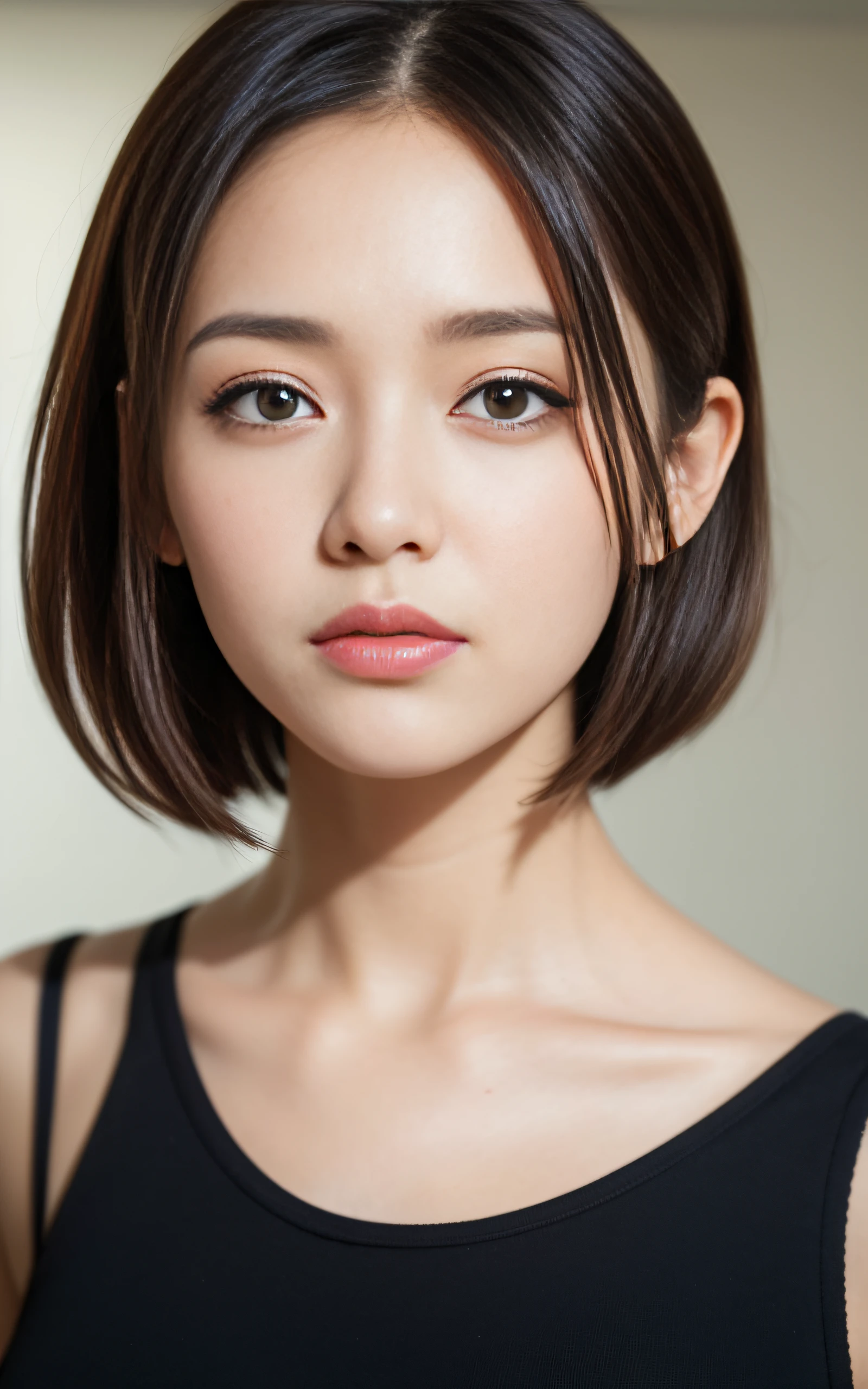 ((Best Quality, 8K, masutepiece: 1.3)), (Sharp Focus: 1.2), 1 girl, Face shot, close-up, Neat and clean beauty, 20 years old, Japanese, Classy and elegant, Slightly open mouth, Cute, Shy, A pretty girl with perfect figure, ((short bob hair, shag)), sad,Highly detailed face and skin texture, Detailed eyes, art gallery