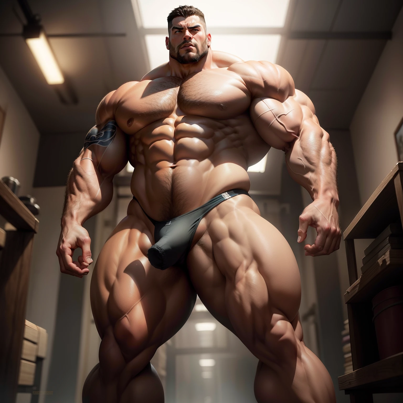 burly build，ass big，ass big, exaggerated muscle physique, muscular character, exaggerated physique, huge muscle, absurdly massive physique, Bulging muscles, musculous, Large muscles, Exaggerated muscles, exaggeratedly large physique, big wide wide strong physique |, Fleshy muscle tissue, Huge muscles, Big muscles, Muscular hero，no clothes are worn，Show majestic genitals