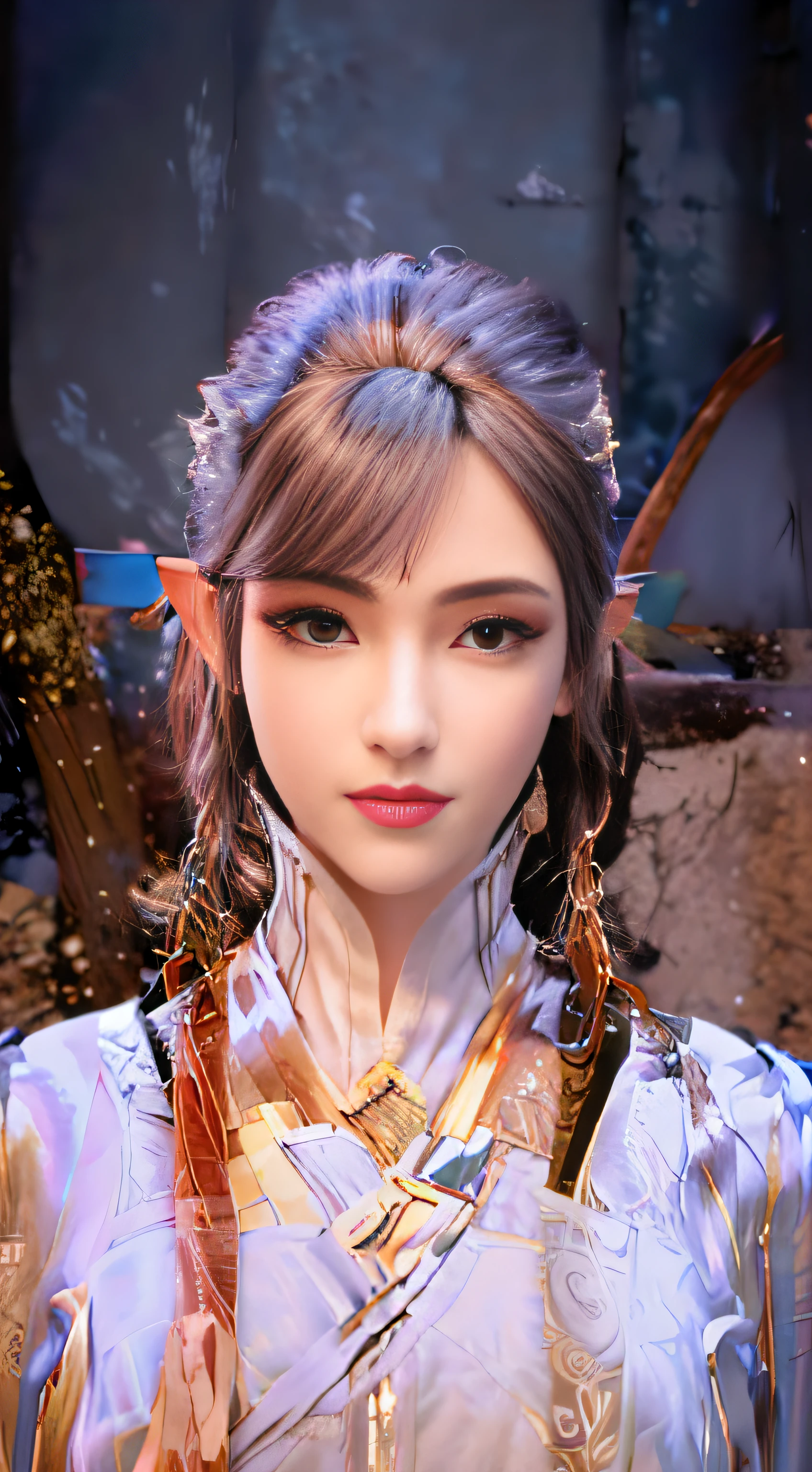 There was a woman with a sword and a necklace around her neck, she has elf ears and gold eyes, elven character with smirk, closeup portrait of an mage, lineage 2 revolution style, character close up, inspired by Ren Renfa, centered elven, with very highly detailed face, (((mad))) Elf Princess, portrait of an elf queen, Female elf