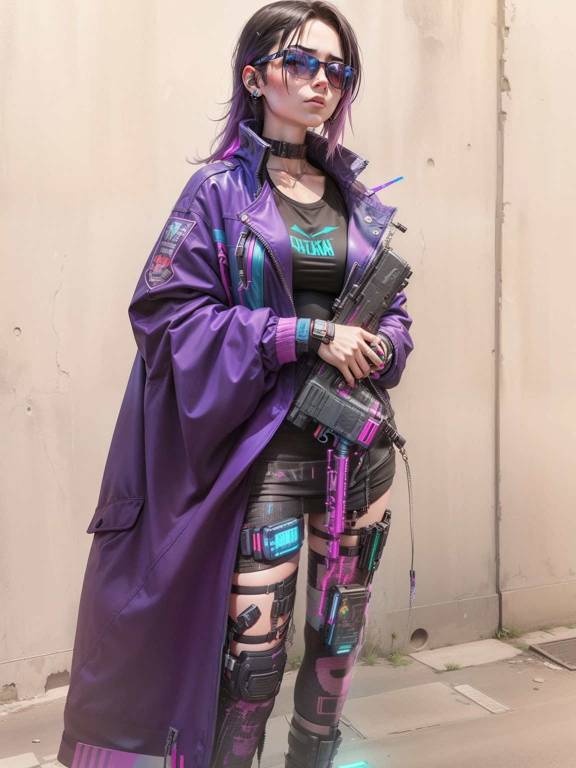 A cyberpunk girl with gun in cyberpunk city hyperelistic face 8k