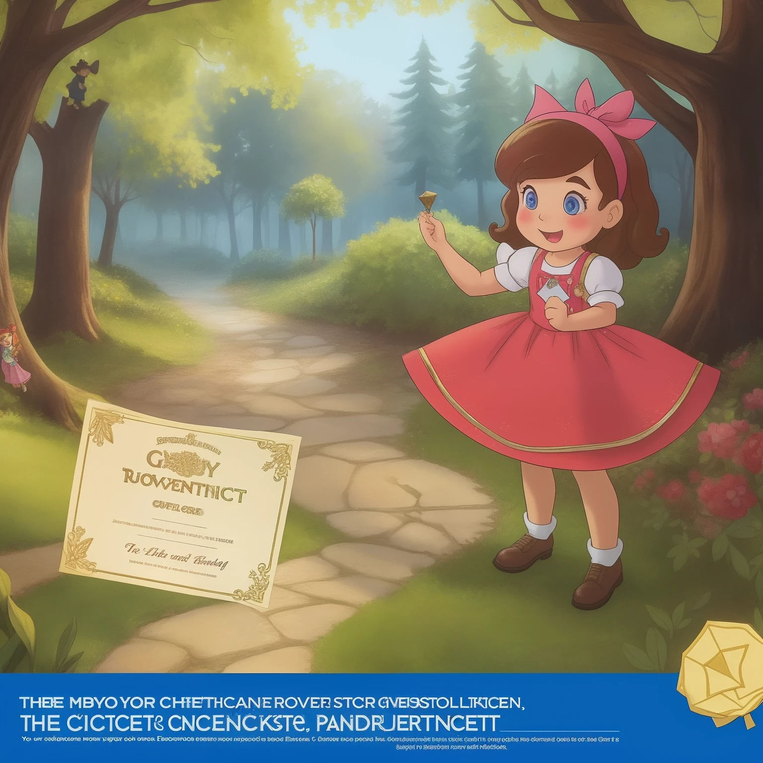 One sunny morning, Lucy received a glittering envelope in the mail. Inside, she found a golden ticket inviting her to an adventure in the Enchanted Forest. Eager and curious, she set off immediately.