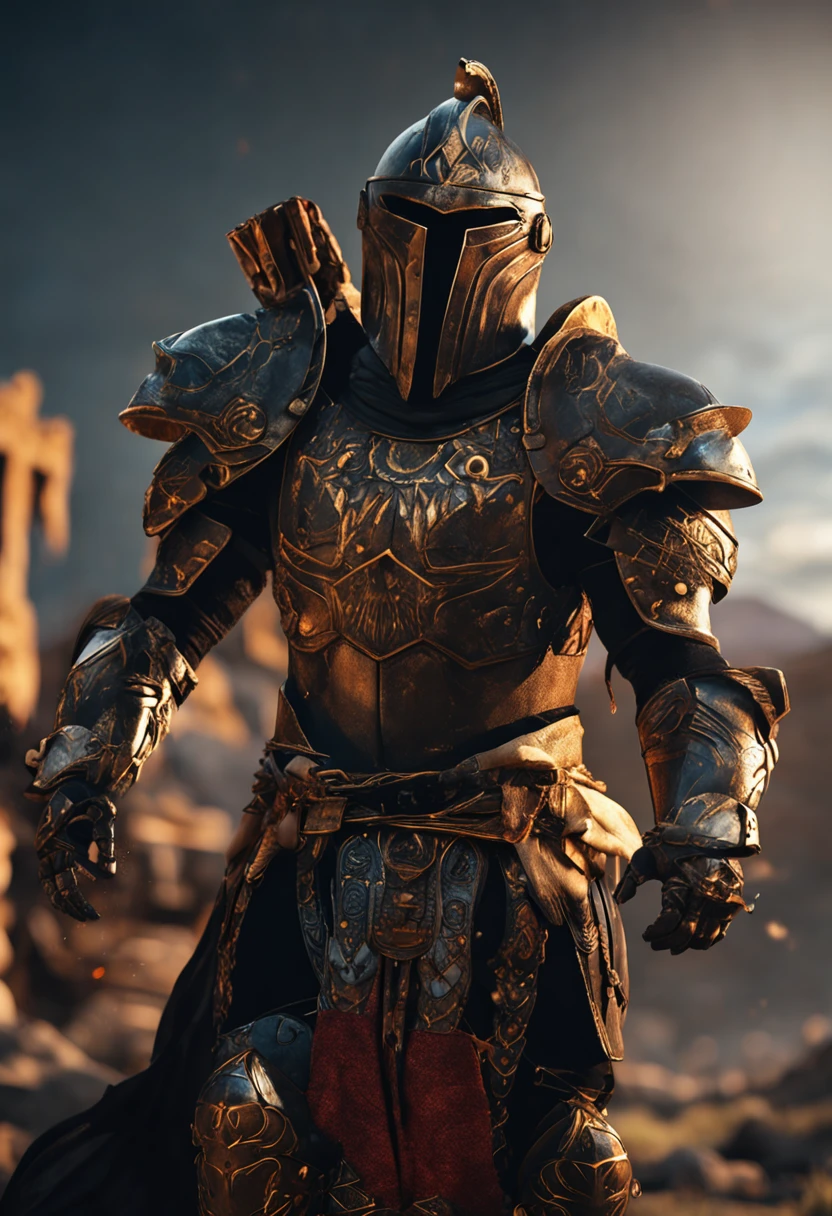 spartan warrior, fighting , stunning armor, black gold armor, epic, 8k