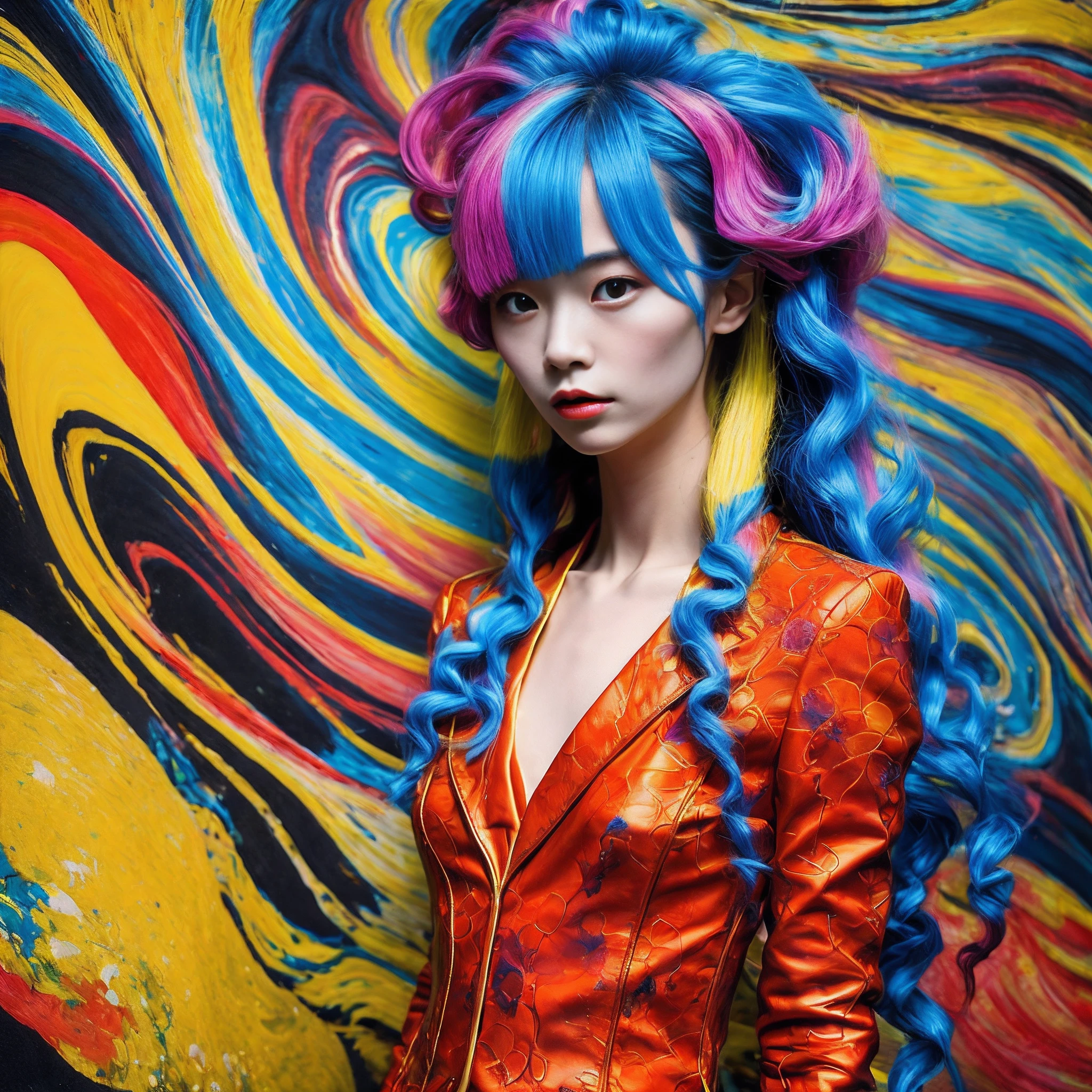 32K(tmasterpiece,K HD,hyper HD,32K) japanes(Stupid girl), Avant-garde、psychedelic、 (Abstract ink splash:1.2), tiny waterfall(realisticlying:1.4),Rouge Hair, hight resolution, detaileds, RAW photogr, Sharp Re, 「Nikon D850 Film」Jeff Fries Lee 4 Kodak Portra 400 Camera Stock Photo (Edit Now).6 shots, Rich colors, Ultra-realistic vivid textures, Dramatic Lighting, Unreal Engine Art Station Trends, Synestil 800,Big curls,Flowing Rouge、small tits、Slimed、A slender、Model body type、Abstract、artistic、The background is Van Gogh-like、Body Paint、The body is also a campus、Designed for the whole body