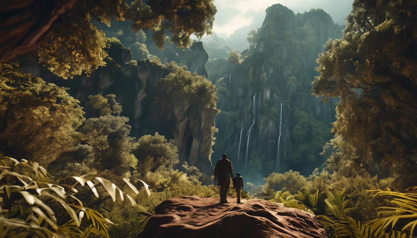 jesus christ,the woods,Illuminated scenery, Vermem Romantle,A hyper-realistic ,Real HD Images,hightquality,jungles,