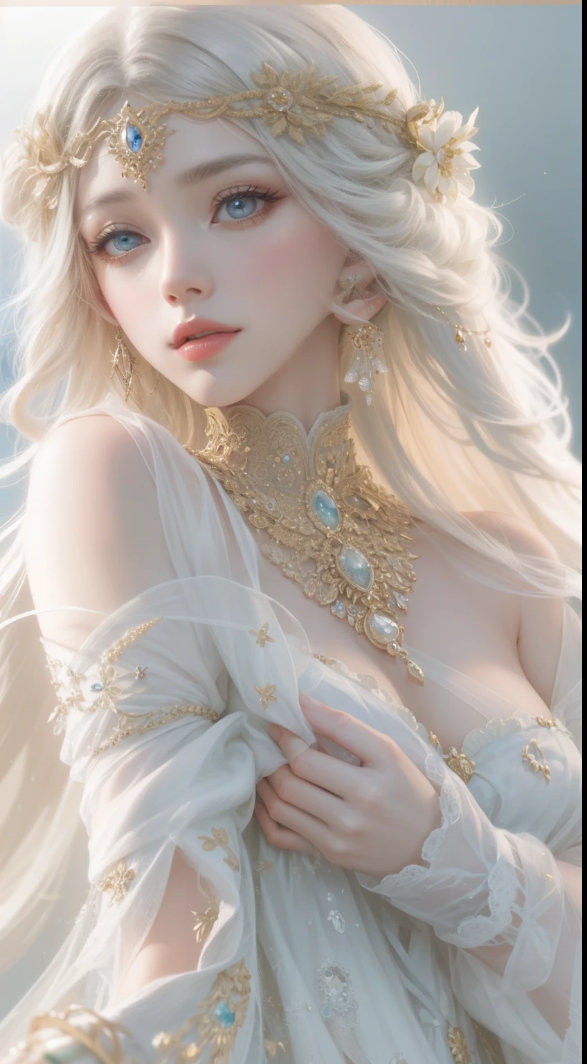 tmasterpiece，Highest high resolution，Bust of a beautiful noble maiden，Delicate braided hair，Coiled hair，Shining clear eyes，The hair is covered with beautiful and delicate floral craftsmanship, crystal、Diamond jewelry filigree，Ultra-detailed details，upscaled，softlighting。