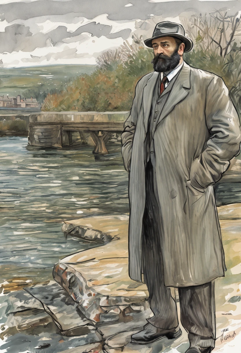 author：Claude Monet, author：Claude Monet, Claude Monet), Monet paintings, Monet style, author：Monet, Impressionist art, Monet style, Monet painted, author：Blanche Hoscheid Monet, Impressionist style, Charles S...., impressionist drawing, French Impressionism, Claude Monet style, impressionist drawing, Impressionistic style, impressionist drawing，Allad man in suit stands with his arms crossed, grey suit, distant full body view, 3 / 4 Back, standing elegant pose, high quality suit, doing an elegant pose over you, centered full body rear-shot, subject detail: wear suit, full height view, Business suit, Man standing, highly professionally detailed