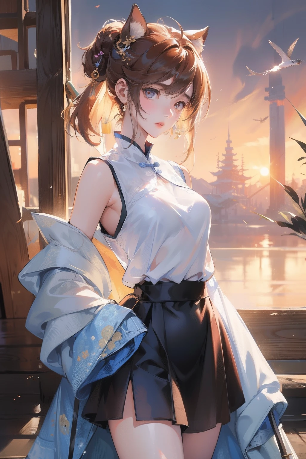 ((8K:1.27)、最好质量、tmasterpiece、超高分辨率:1.2)photo beautiful Japanese woman(Deleite para la vista:1.1) (tee shirt:1.21) designs：Gregg Lutkowski and Alphonse Mucha have intricate elegance、fanciful、the detail、Geometry、Gradient lighting、1girl in、Delicate skin、looking at viewert、with brown eye、(Short hair with bangs:1.2)、(the breasts are large:1.0)、(middle areolae:0.8)、(hentail realism:1.4)、(最好质量:1.0)、(超高分辨率:1.0)、8K、RAW photography、(tmasterpiece:0.2)、(PureErosFace_V1:0.5)、 Lightweight sleeveless T-shirt、pantie、Semai construction site、is shy、Outdoor exposure、Twist the skirt yourself、Show panties、Futomo、Embarrassing、Show yourself panties、troubled look、