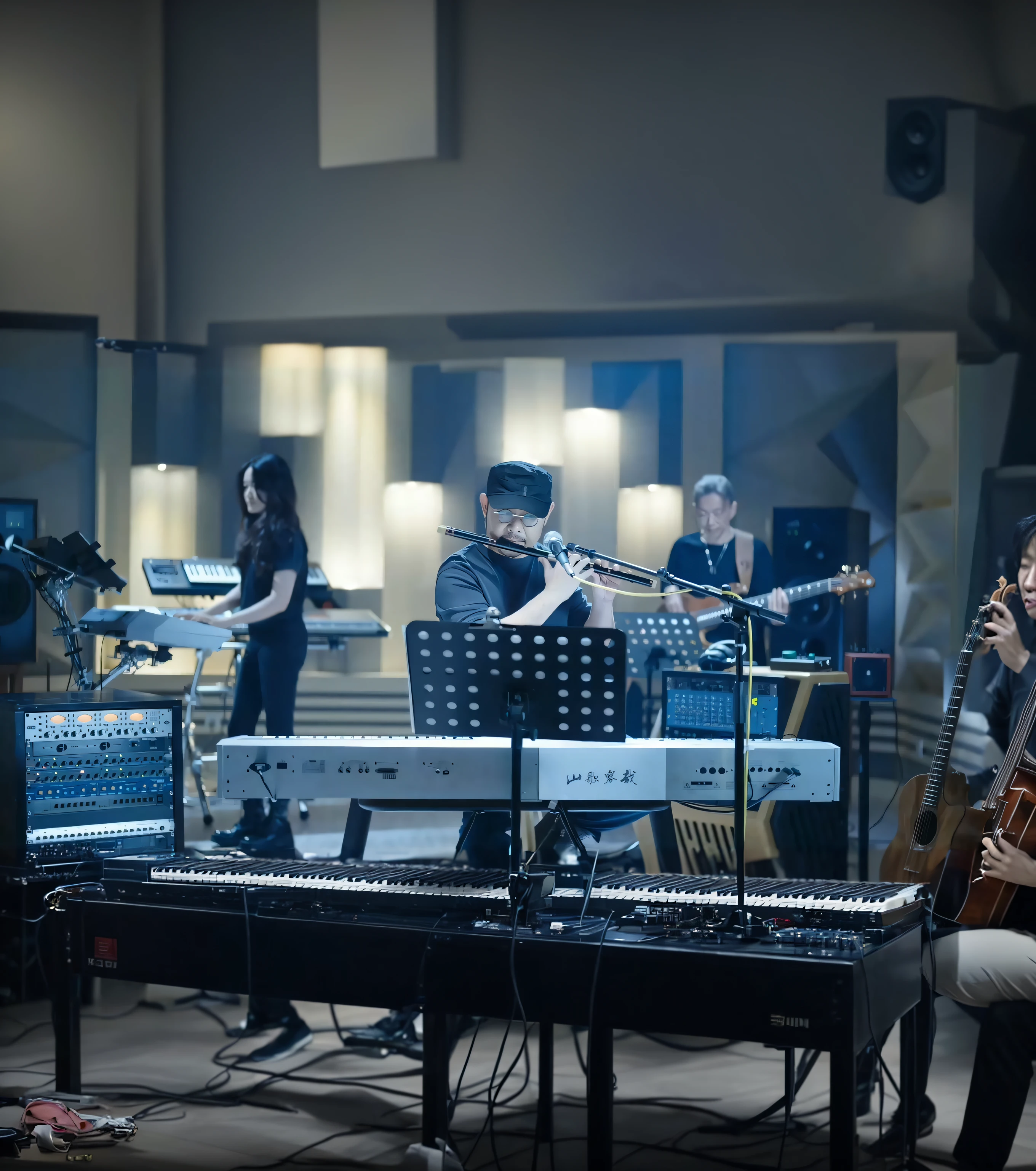 Someone plays an instrument in a music studio, YouTube video screenshots, Inspired by Song Maojin, inspired by Song Xu, phong yintion j - jiang geping, casiopea, song nan li, Live performance, inspired by Huang Gongwang, Yan, inspired by Ni Yuanlu, yintion j - jiang geping, composer