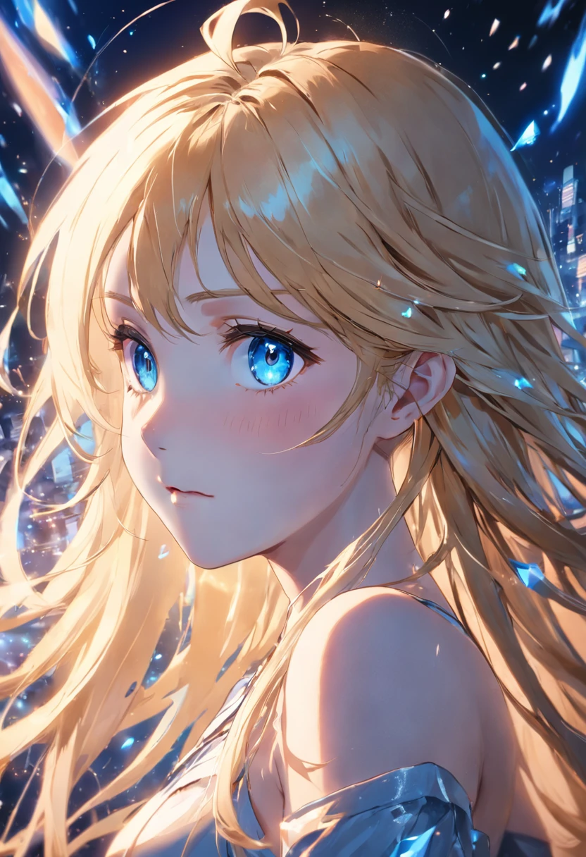 1 girl, very disheveled hair, |blonde, very beautiful long shiny hair, very beautiful pretty face, shiny shiny beautiful skin, solo, super high quality, hard focus, film grain, super high resolution, masterpiece, sparkling nice detailed crystal clear light blue eyes,