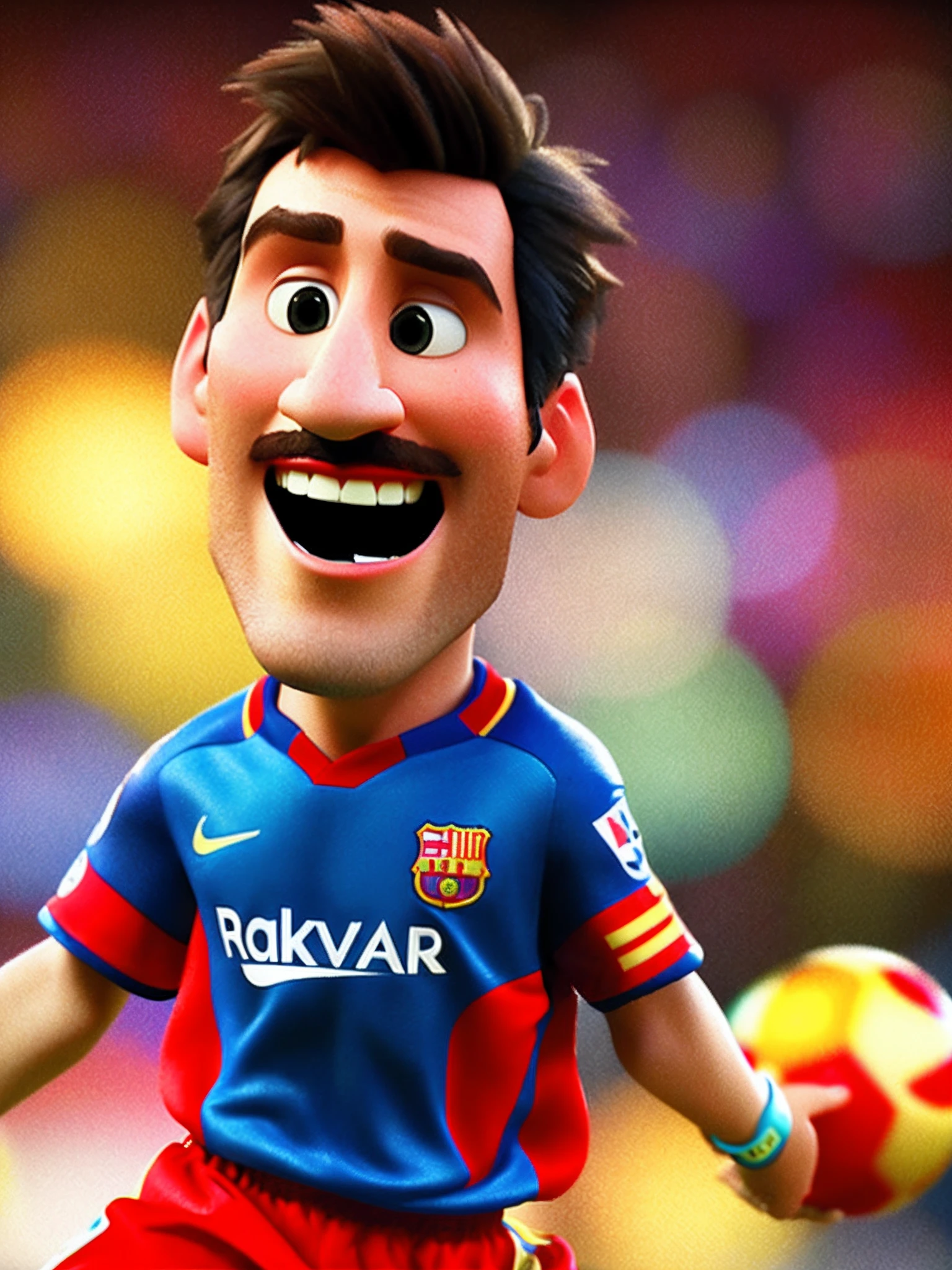 Lionel Messi, (pixar style) (masterpiece:1.2) (bokeh) (best quality) (detailed skin) (detailed texture) (8k) (claymation) (cinematic lighting) (sharp focus