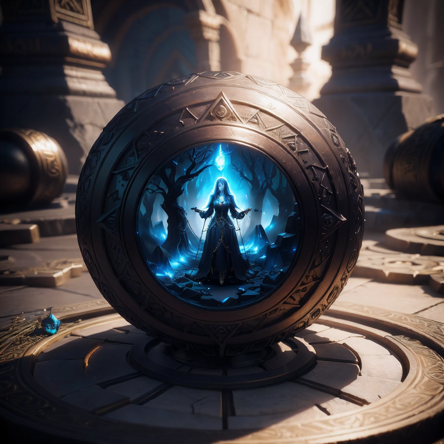 magic ring with chained witch, a sorceress, female mage, fantasy art, (octane render) fantasy style, 3d render, unreal engine, intricate detail, award winning