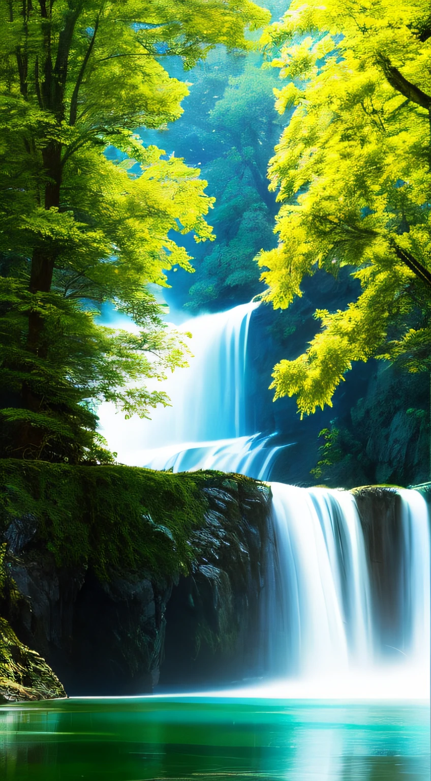Analog style,ChromaV5,nvinkpunk,(extremely detailed CG unity 8k wallpaper),An image of a majestic river, trees on the sides, tiny waterfall, intense fog ,award winning photography, Chromatic Aberration, Detailed , HDR, Bloom, style by Monet, Pissarro, and Sisley ,trending on ArtStation, trending on CGSociety, art by midjourney