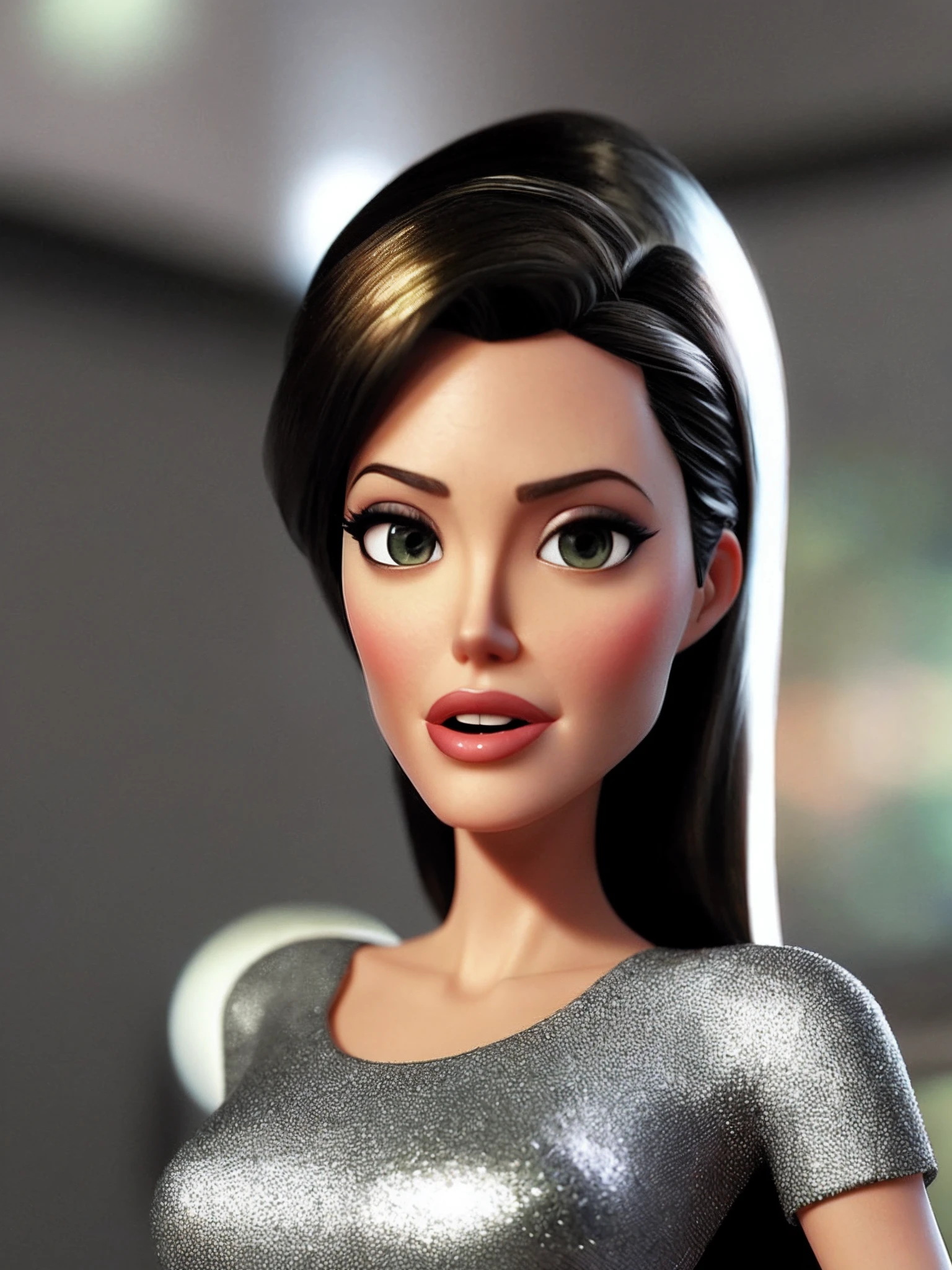 Angelina Jolie,Sexy, ssmile,A half body,(pixar-style) (tmasterpiece:1.2) (Bokeh) (best qualtiy) (Detail Skins) (Detail texture) (8K) (Clay) (cinmatic lighting) (sharp fokus