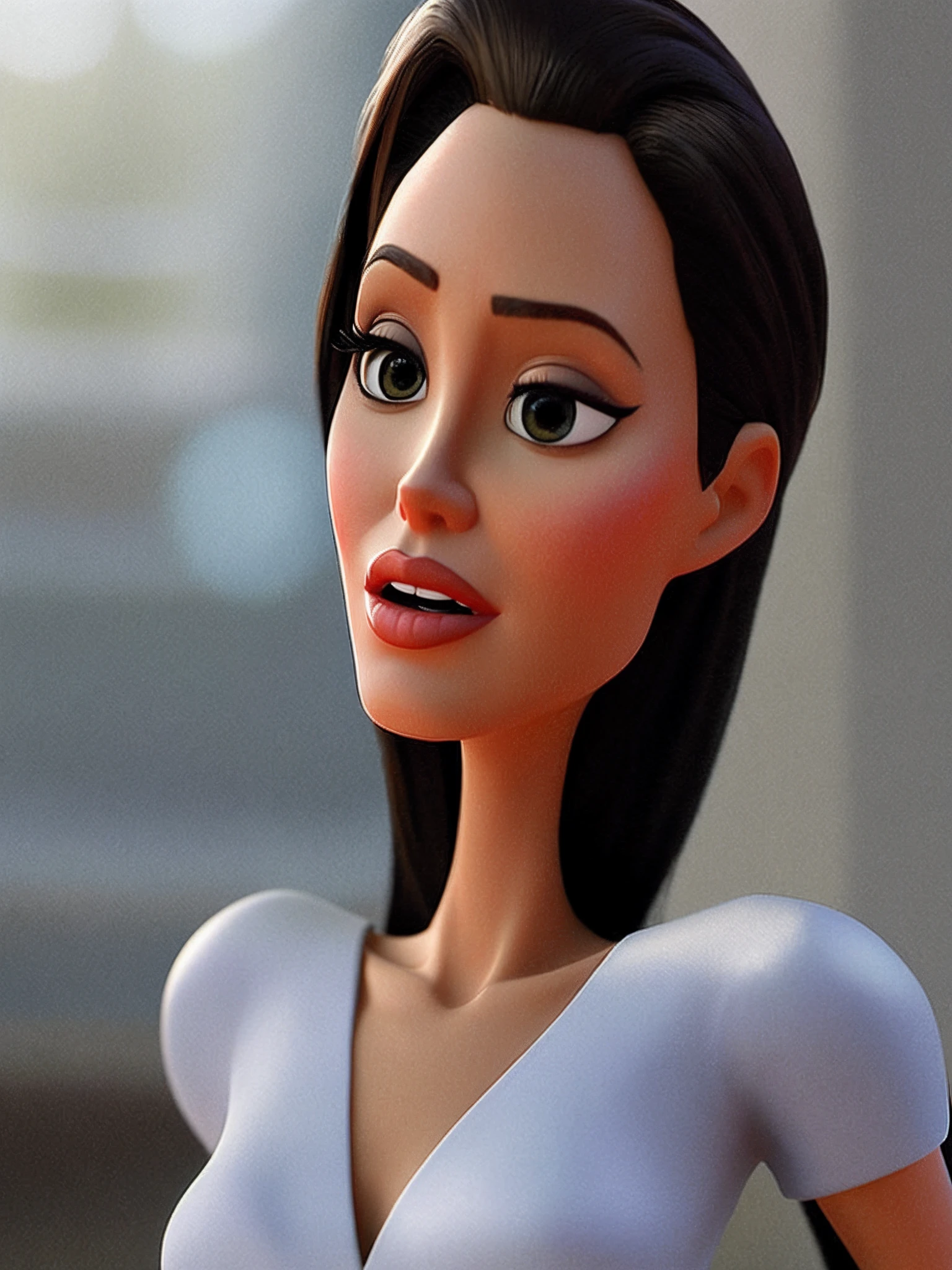 Angelina Jolie，Sexy, ssmile，（pixar-style） （tmasterpiece：1.2） （Bokeh） （best qualtiy） （Detail Skins） （Detail texture） （8K） （Clay） （cinmatic lighting） （sharp fokus