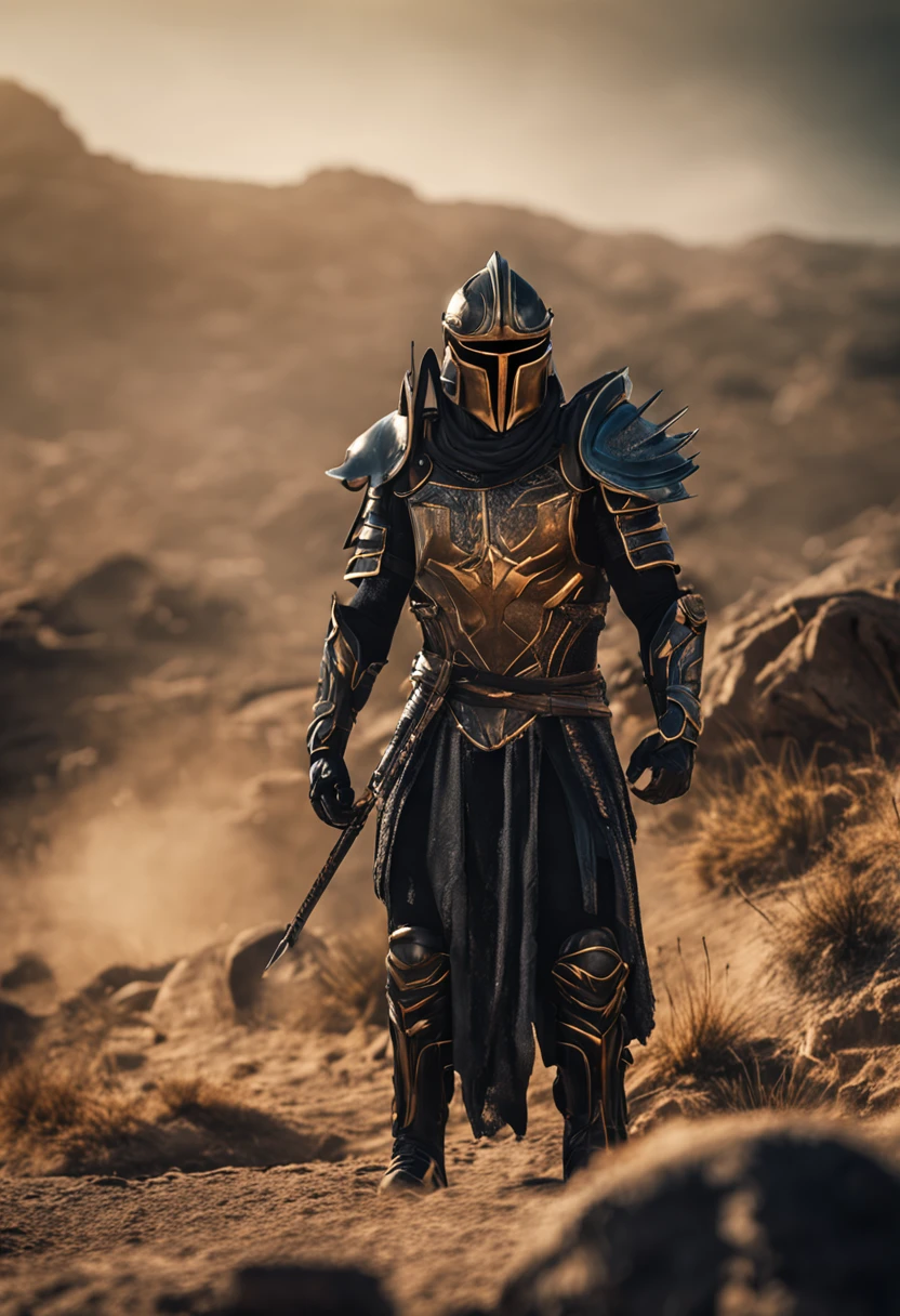 spartan warrior, fighting , stunning armor, black gold armor, epic, 8k
