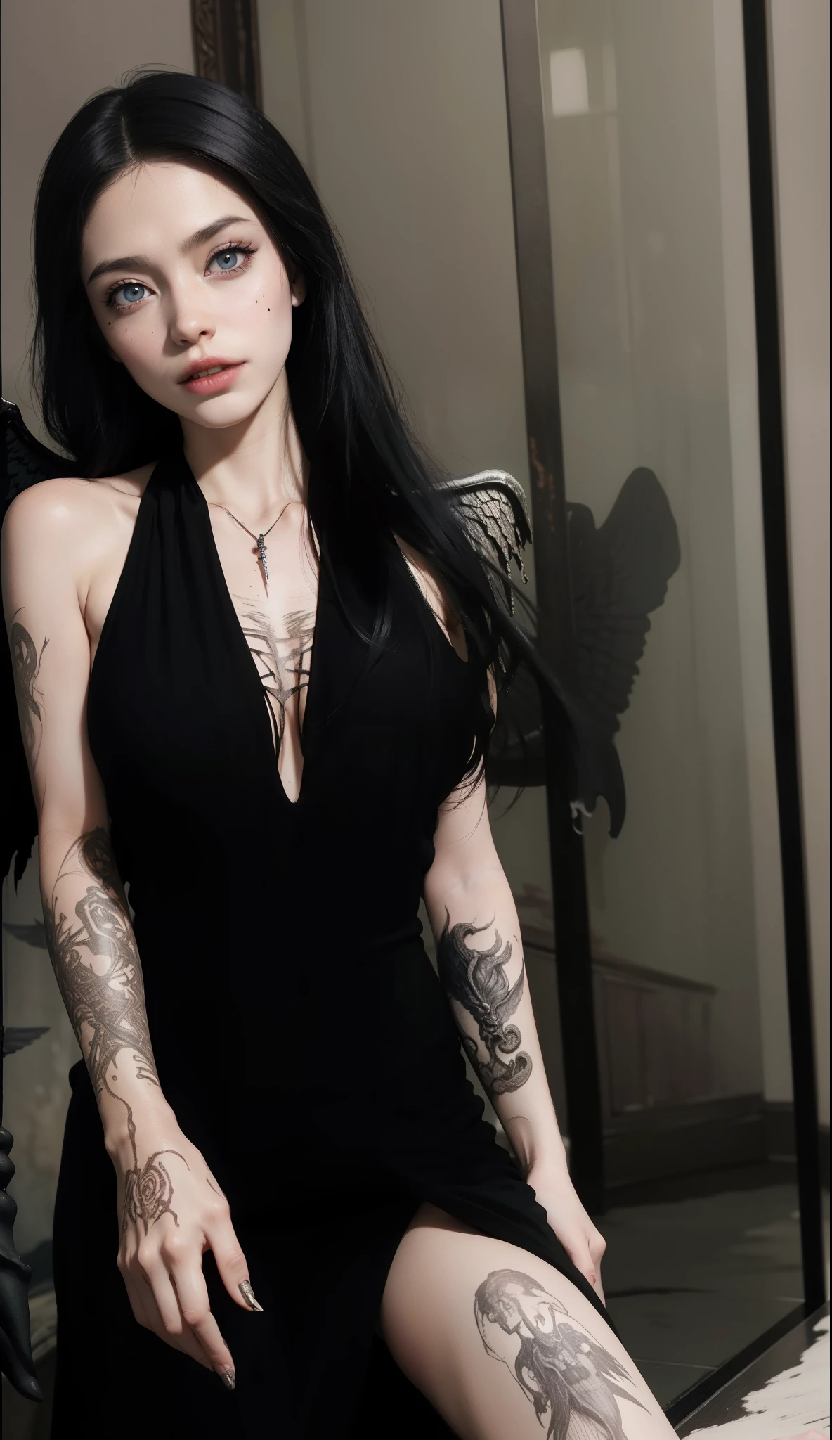 Fine matte paint,Skeleton Dark Angel, Haunted castle with large wings, Fill the drawing table with a knife,terroral,uncanny,horrid,secret terror,tentaculata,grape trees,The eye,uncanny valley effect teeth,all fours,Critters,Blood Moon,4K,high qulity,Beautuful Women,Delicate face
